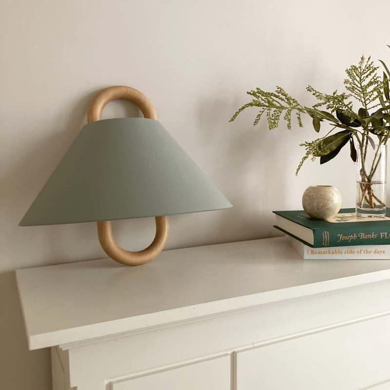 Modern Wood Wall Sconce With Warm LED Glow in Green - Flat — Greenwich Home & Living