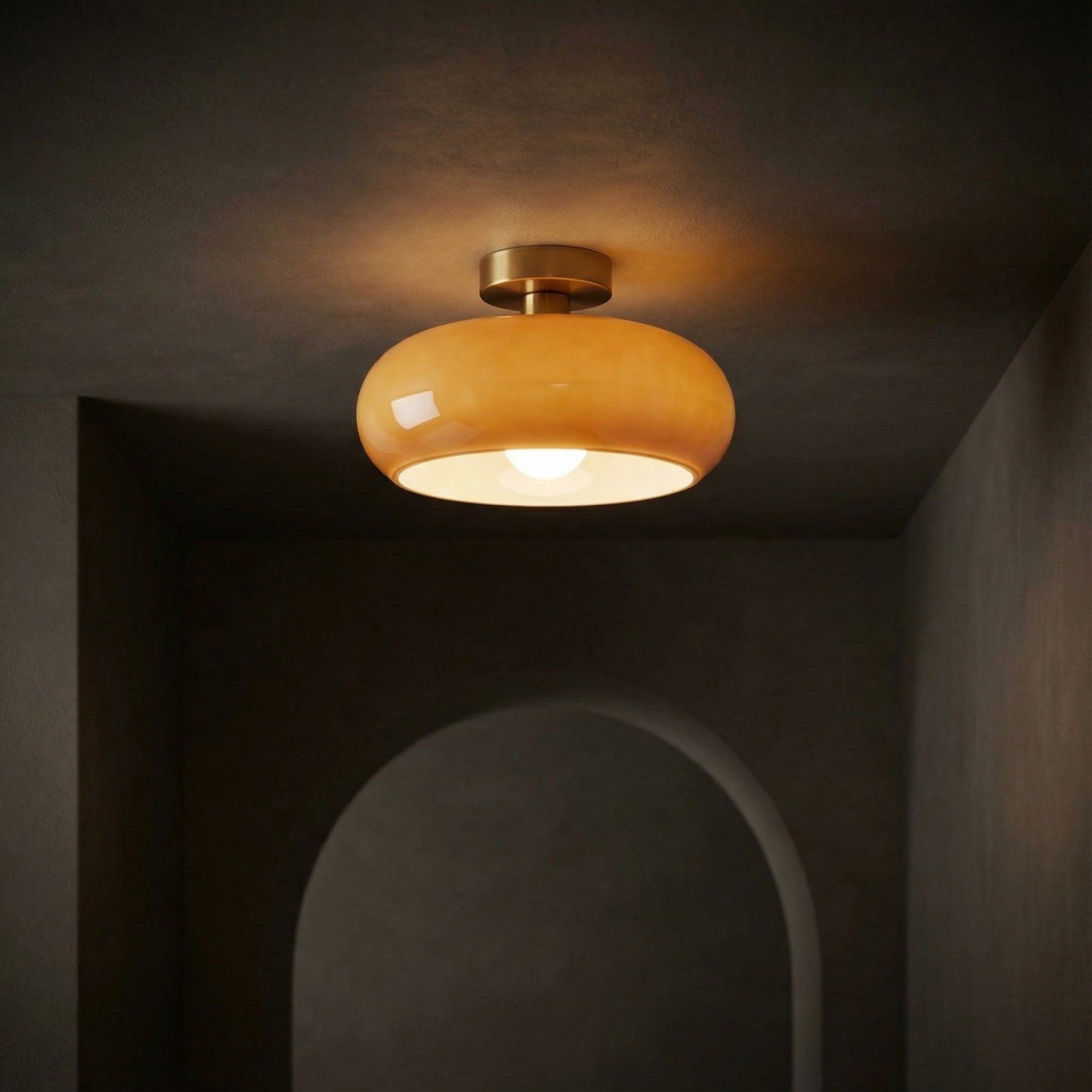 Contemporary Glass Semi-Flush Mount Ceiling Light for Living Room in Gold Amber — Greenwich Home & Living