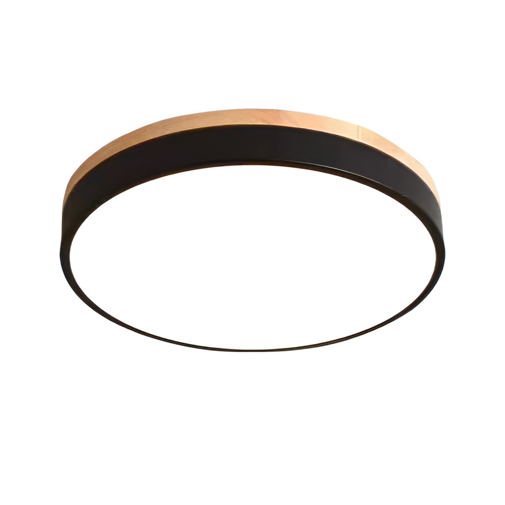 Minimalist Wood Flush Mount Ceiling Light With Remote Dimming in Black — Greenwich Home & Living