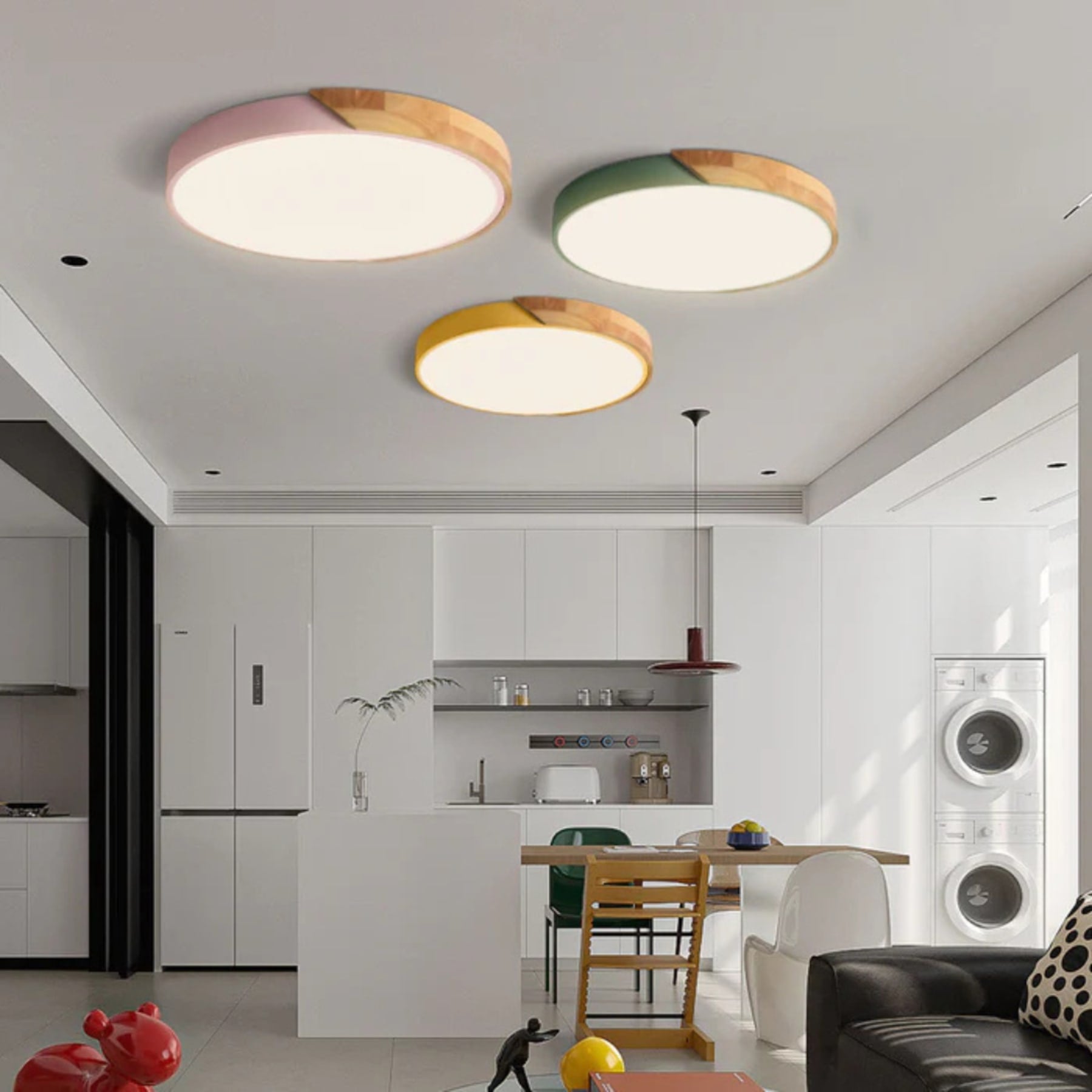 Scandinavian Wood Flush Mount Ceiling Light With Remote Dimming for Living Room — Greenwich Home & Living