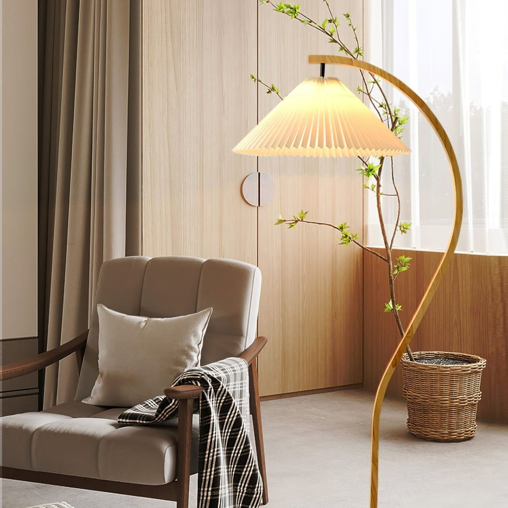 Scandinavian Wood Floor Lamp With Fabric Shade for Living Room — Greenwich Home & Living