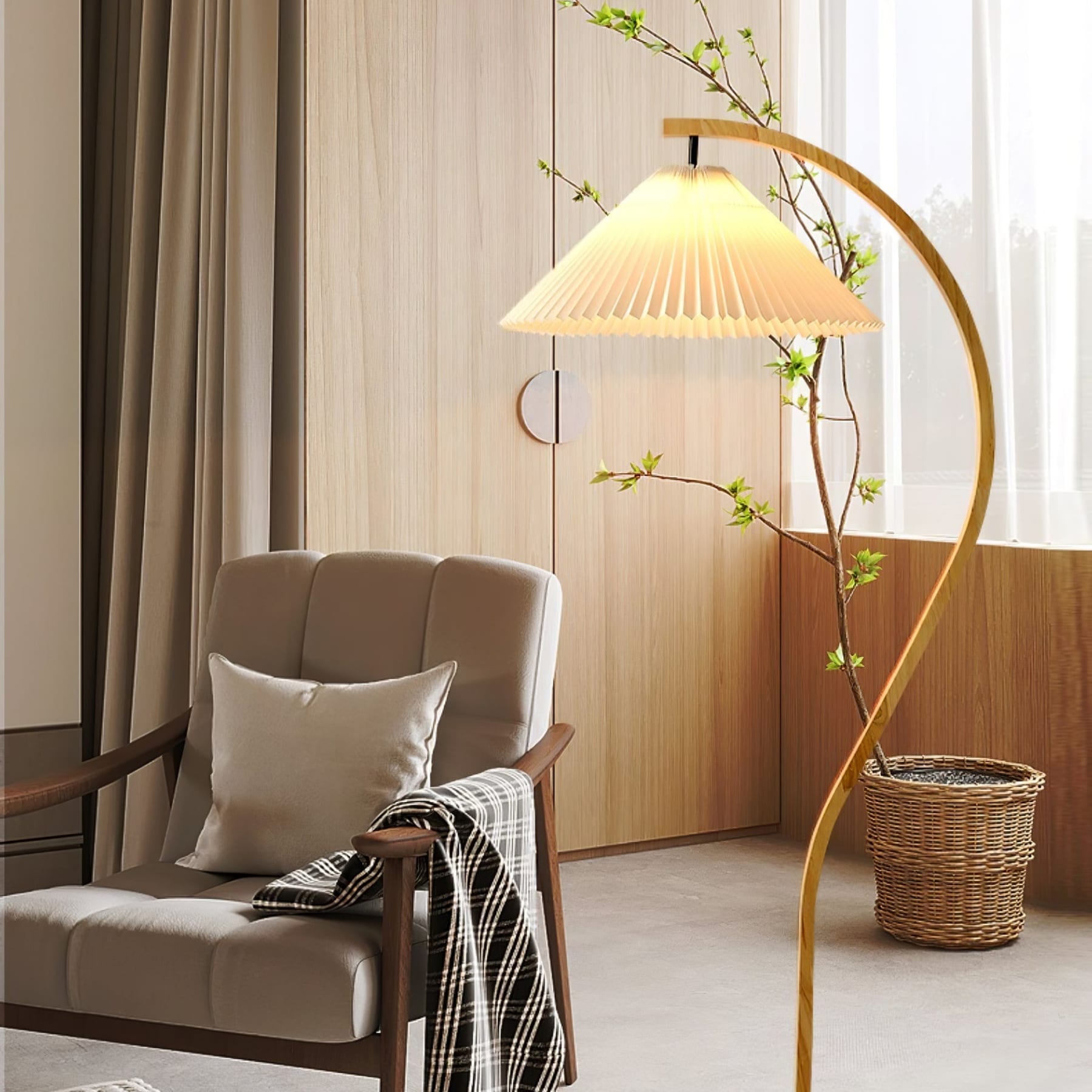 Scandinavian Wood Floor Lamp With Fabric Shade for Living Room — Greenwich Home & Living