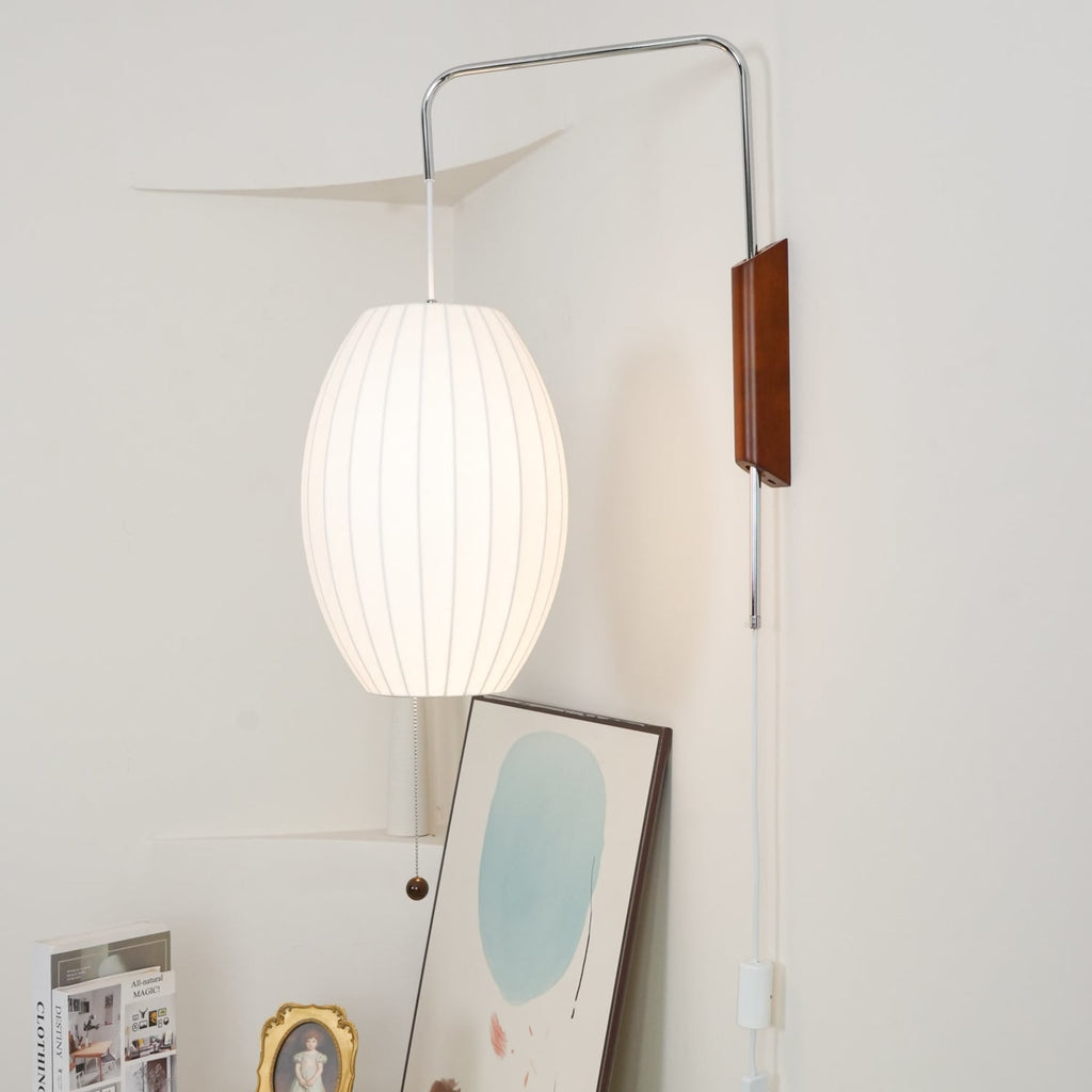 Modern Silk and Walnut Wood Wall Light for Bedroom and Living Room — Greenwich Home & Living