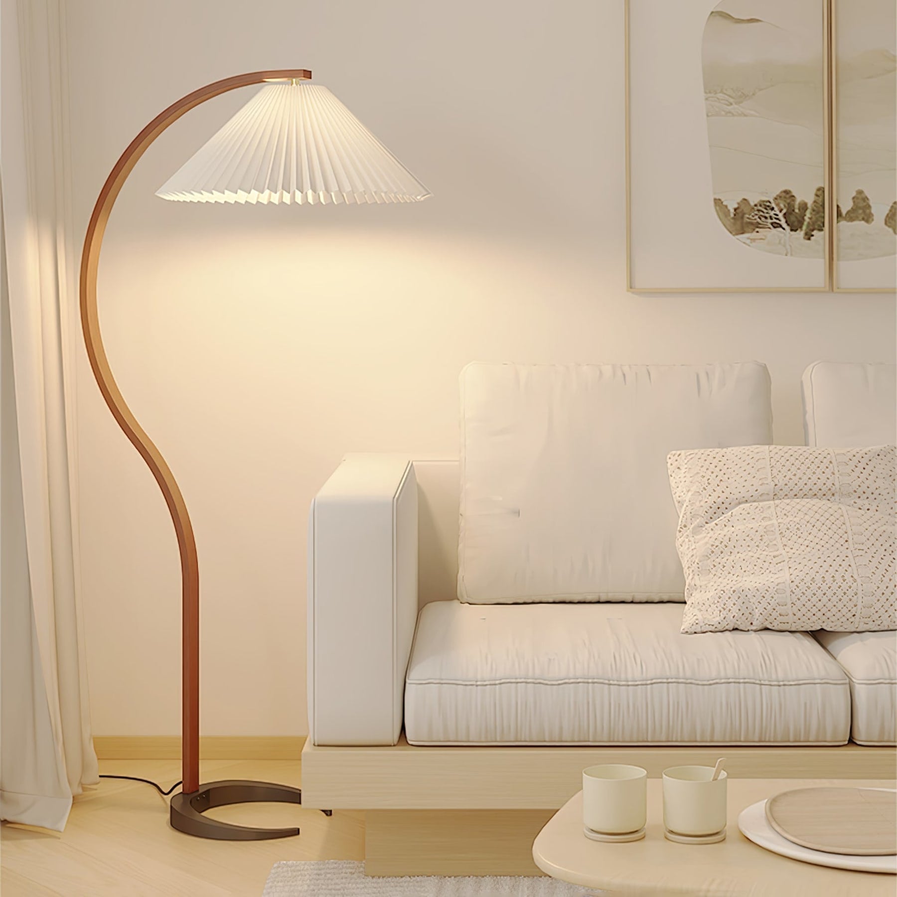 Scandinavian Wood Floor Lamp With Fabric Shade for Living Room — Greenwich Home & Living