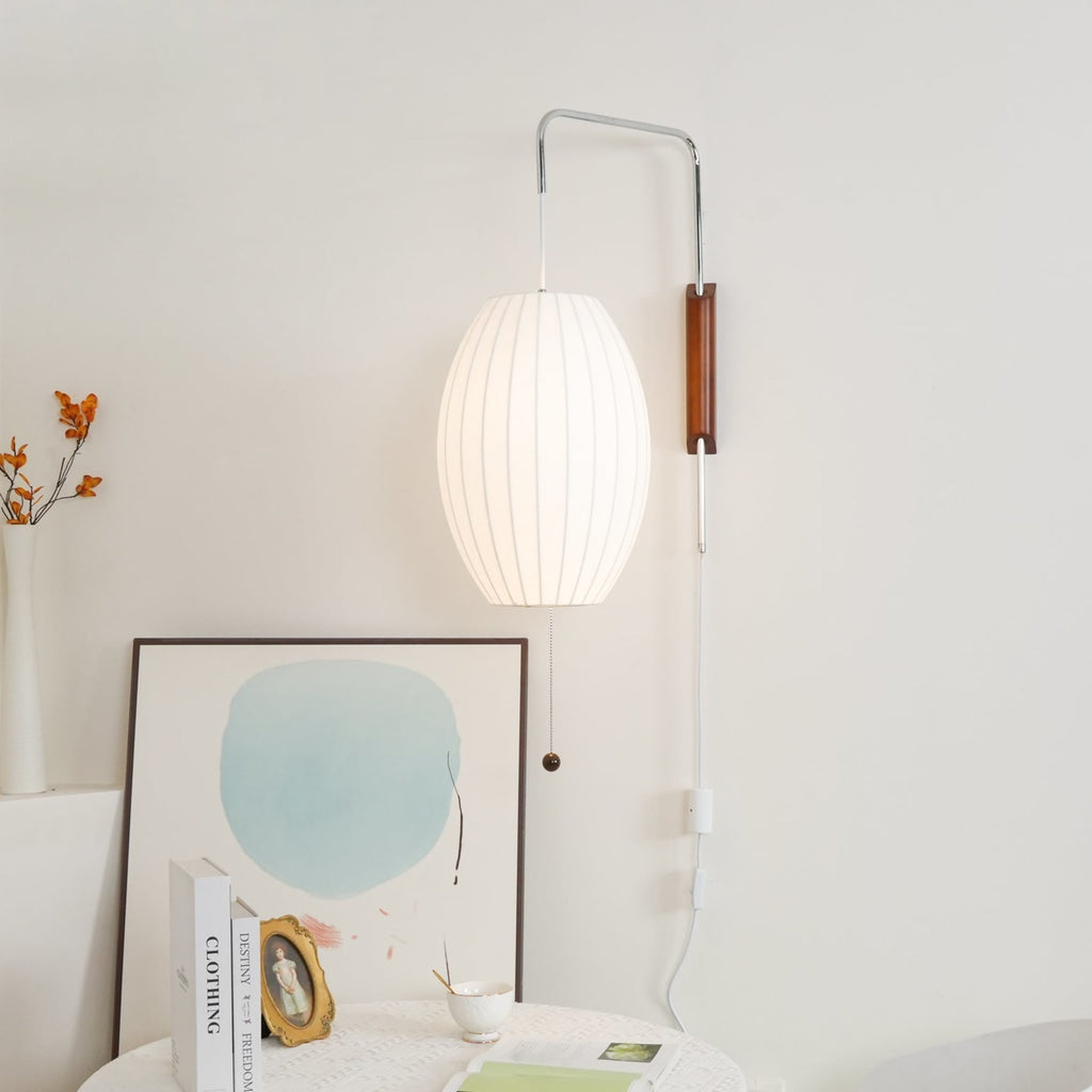 Modern Silk and Walnut Wood Wall Light for Bedroom and Living Room — Greenwich Home & Living