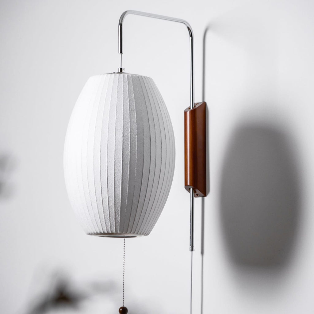 Modern Silk and Walnut Wood Wall Light for Bedroom and Living Room — Greenwich Home & Living