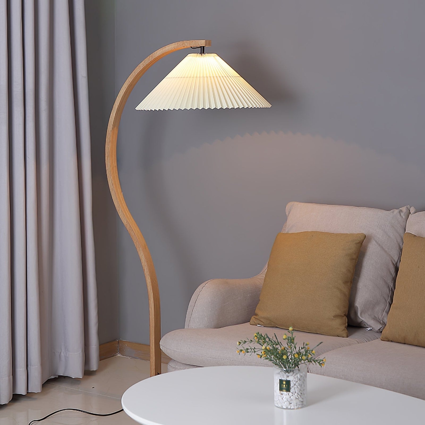 Scandinavian Wood Floor Lamp With Fabric Shade for Living Room — Greenwich Home & Living
