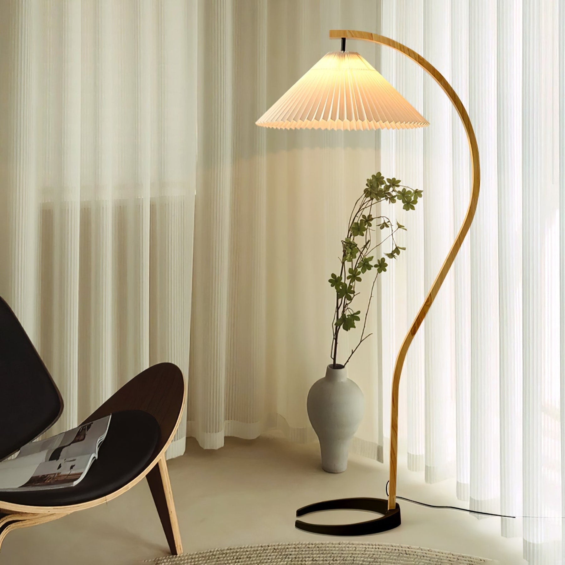 Scandinavian Wood Floor Lamp With Fabric Shade for Living Room — Greenwich Home & Living