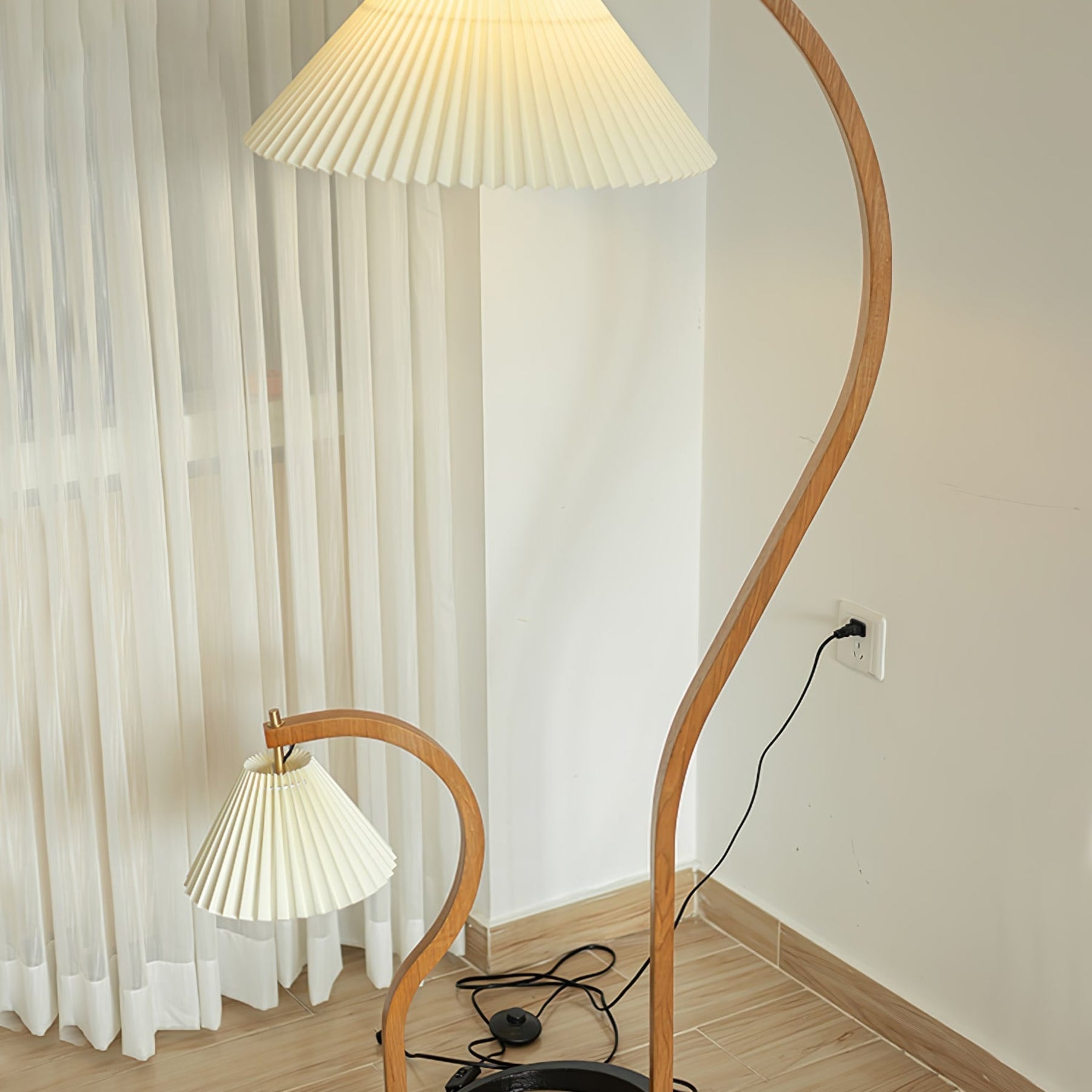 Scandinavian Wood Floor Lamp With Fabric Shade for Living Room — Greenwich Home & Living