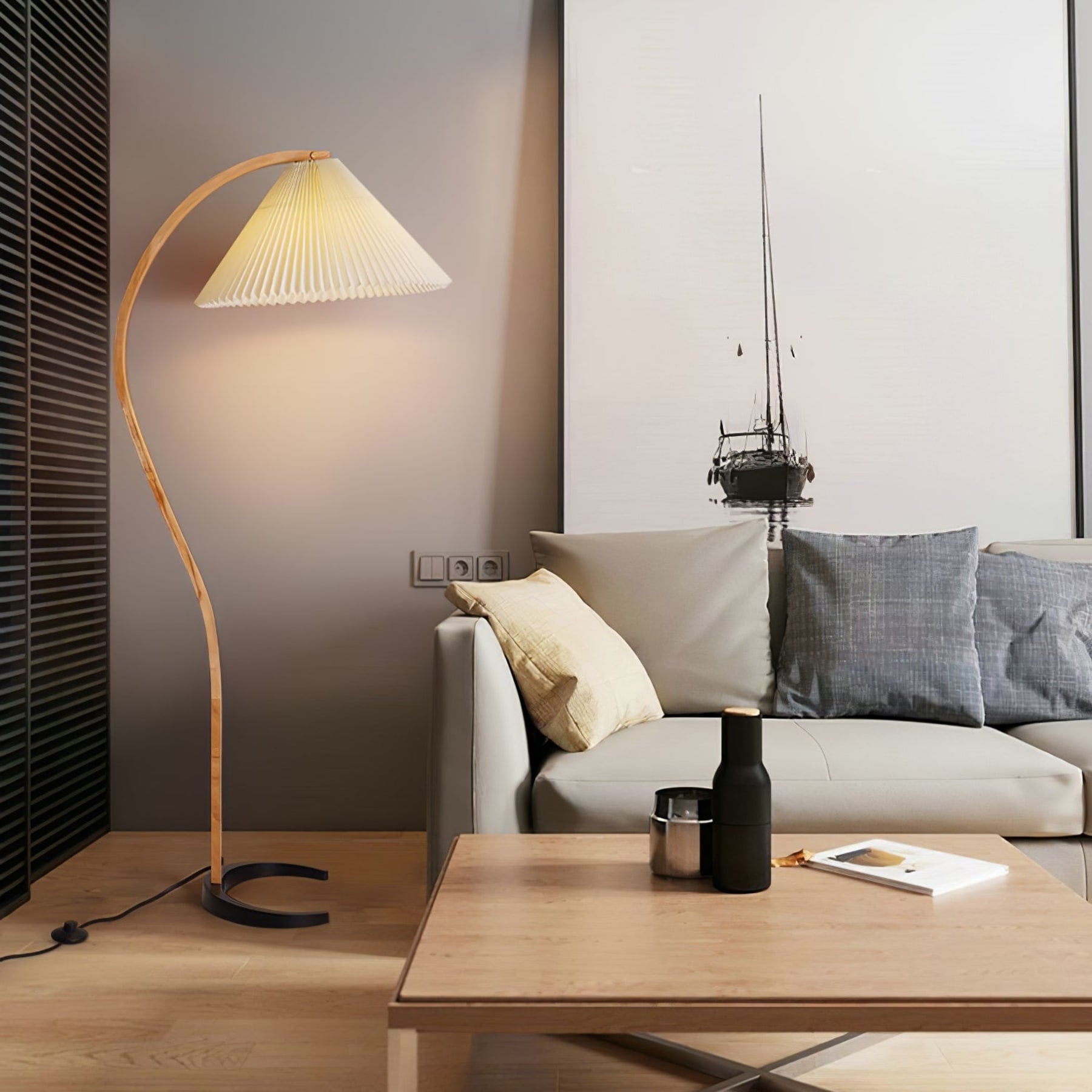 Scandinavian Wood Floor Lamp With Fabric Shade for Living Room — Greenwich Home & Living