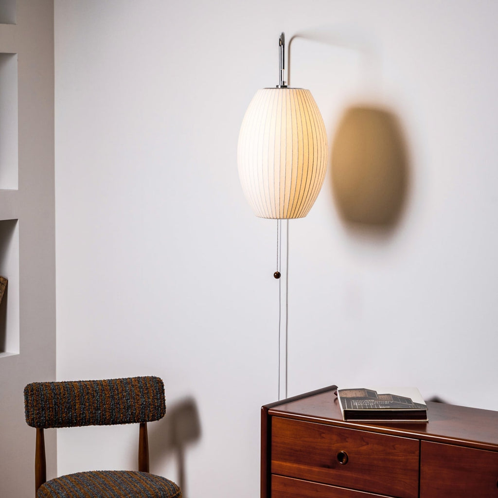 Modern Silk and Walnut Wood Wall Light for Bedroom and Living Room — Greenwich Home & Living