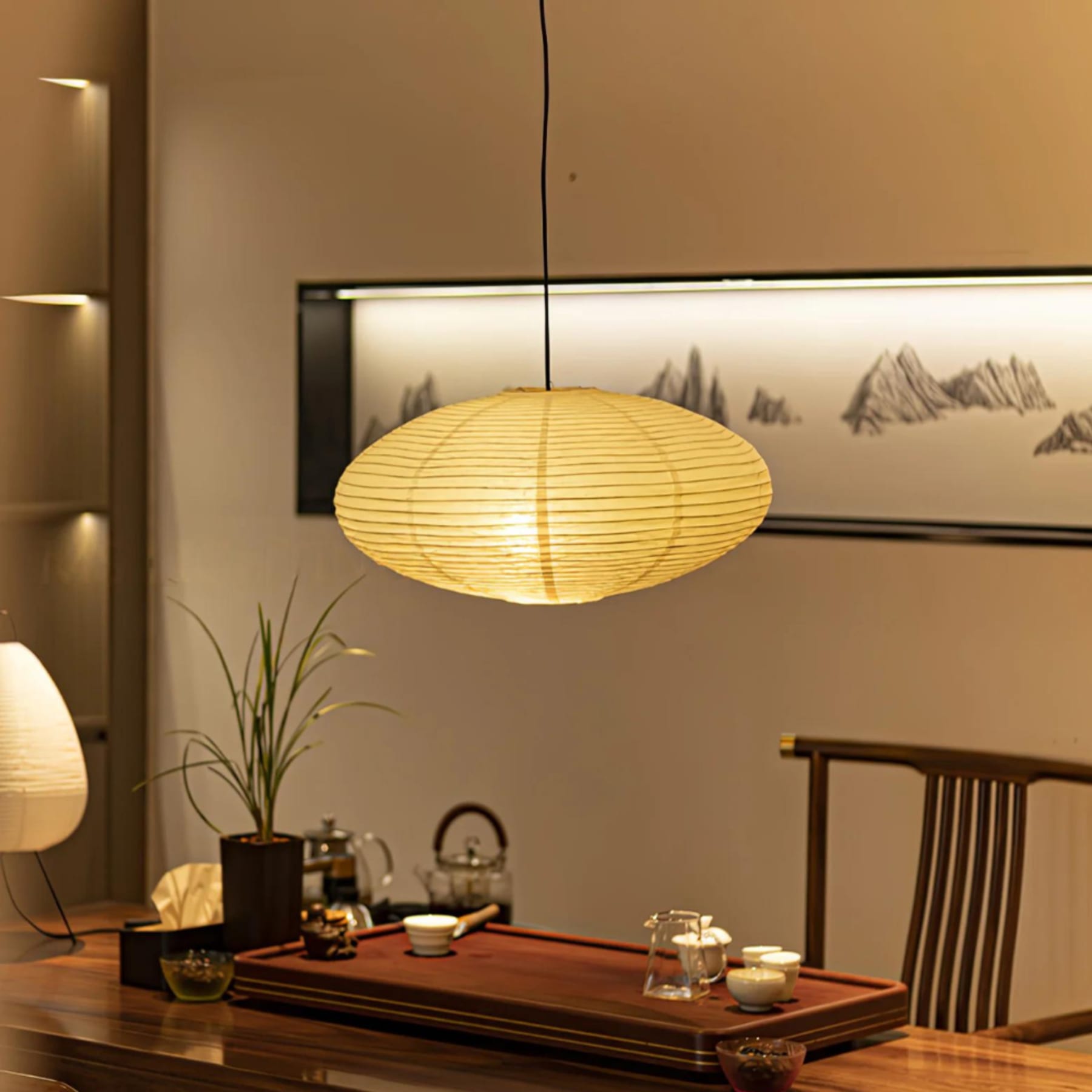 Bohemian Rattan Pendant Light With Xuan Paper Shade for Living Room — Greenwich Home & Living