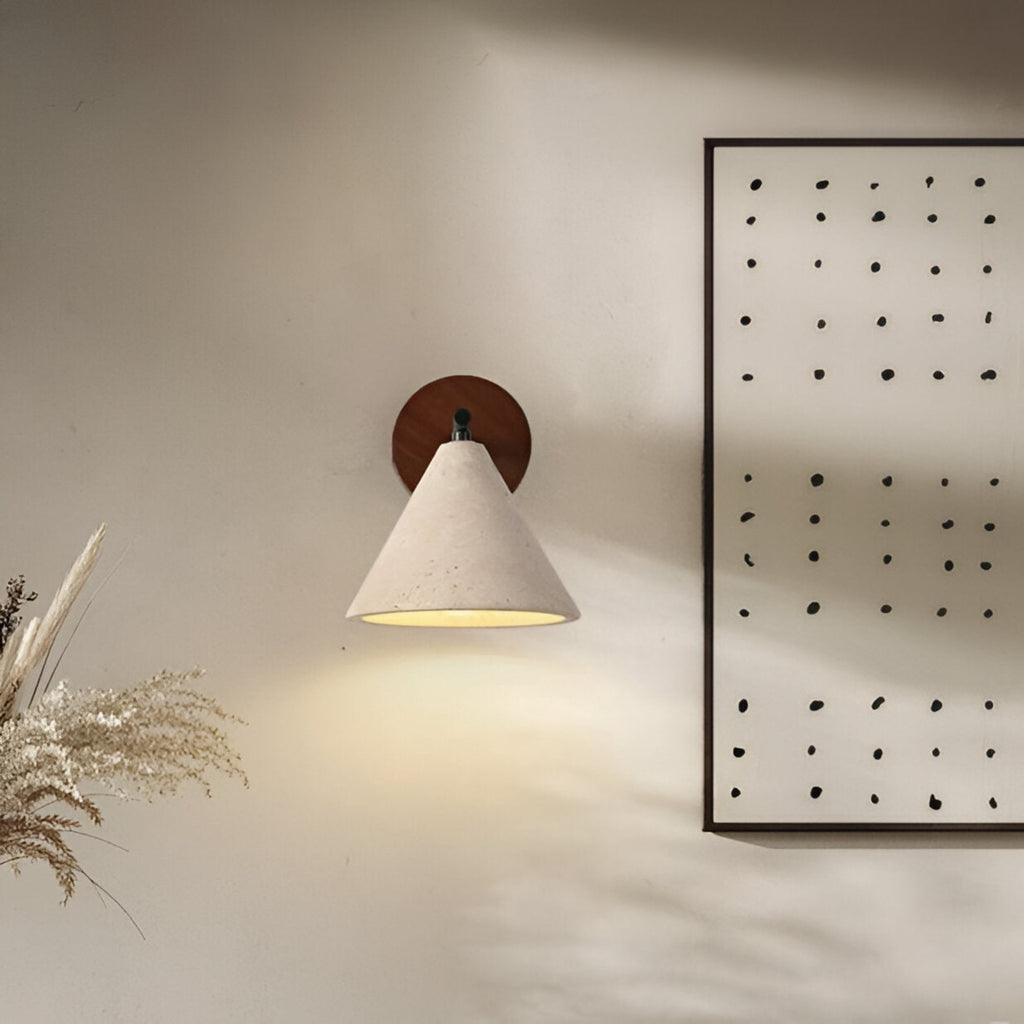 Modern Travertine and Walnut Wall Light With Warm LED Glow — Greenwich Home & Living
