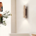 Minimalist Travertine and Wood Wall Light With Warm LED Glow — Greenwich Home & Living