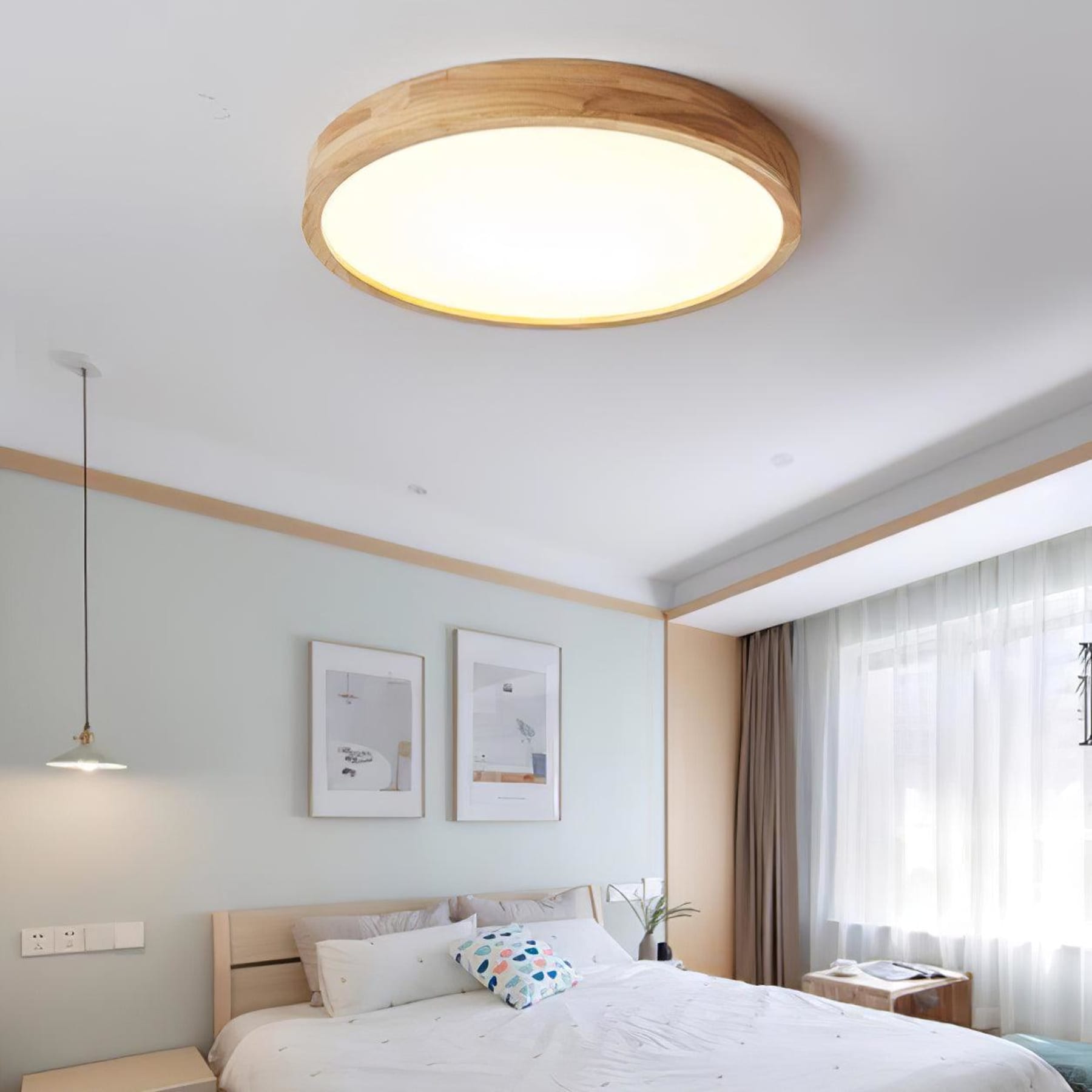 Minimalist Solid Wood Flush Mount Ceiling Light With Tri-Color Lighting — Greenwich Home & Living