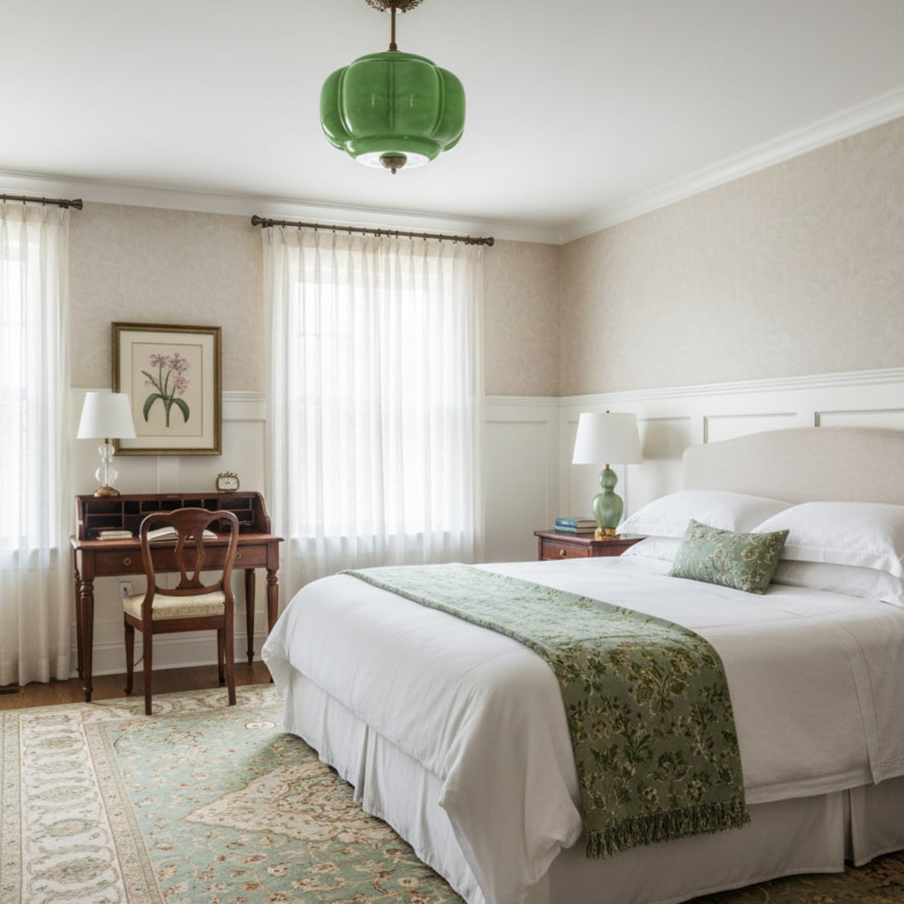 Retro Wrought Iron and Glass Semi-Flush Ceiling Light With Tri-Color Light — Greenwich Home & Living