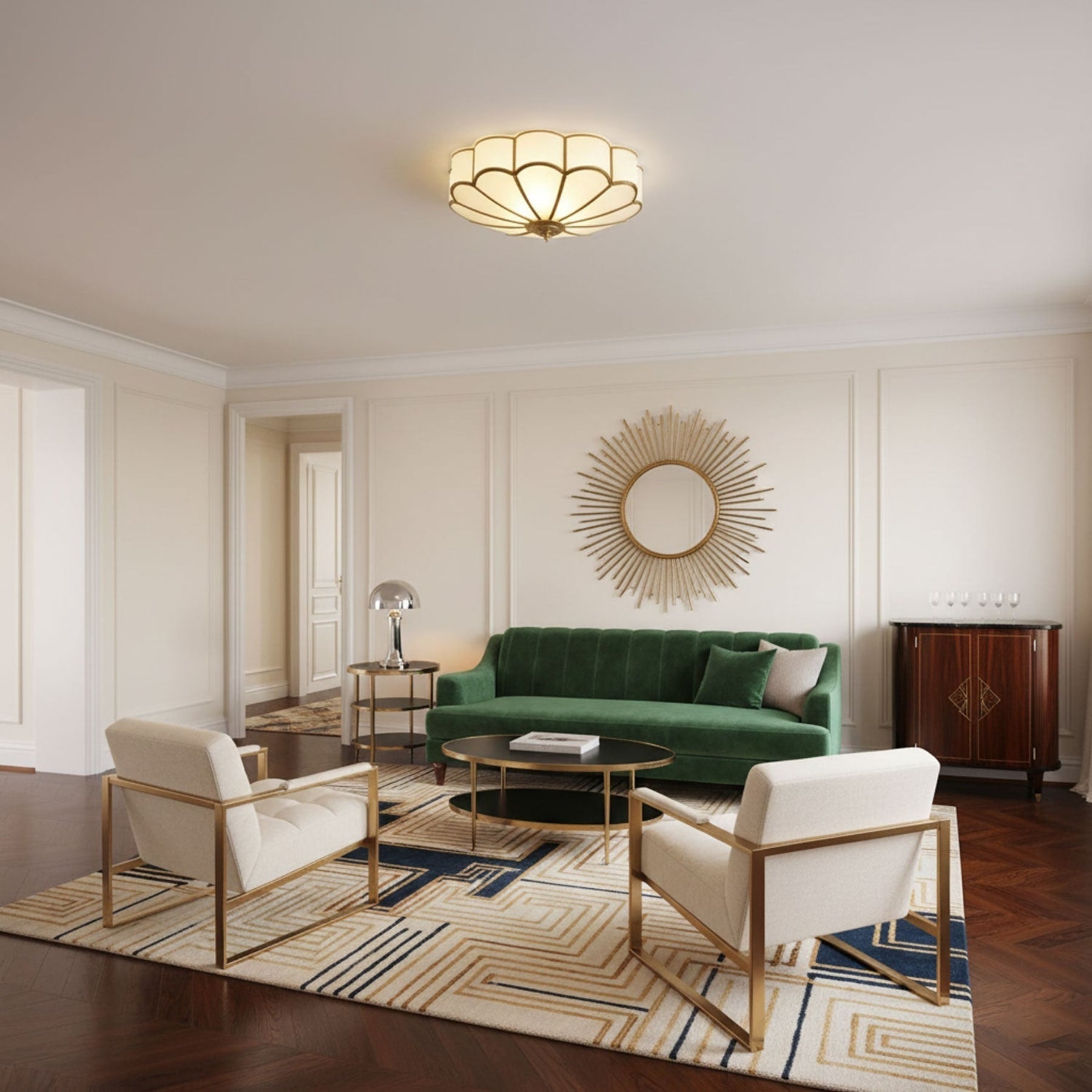 Traditional Brass and Glass Flush Mount Ceiling Light for Living Room — Greenwich Home & Living