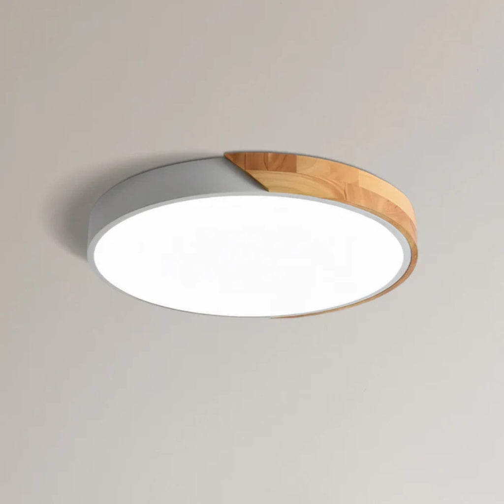 Scandinavian Wood Flush Mount Ceiling Light With Remote Dimming for Living Room in White — Greenwich Home & Living