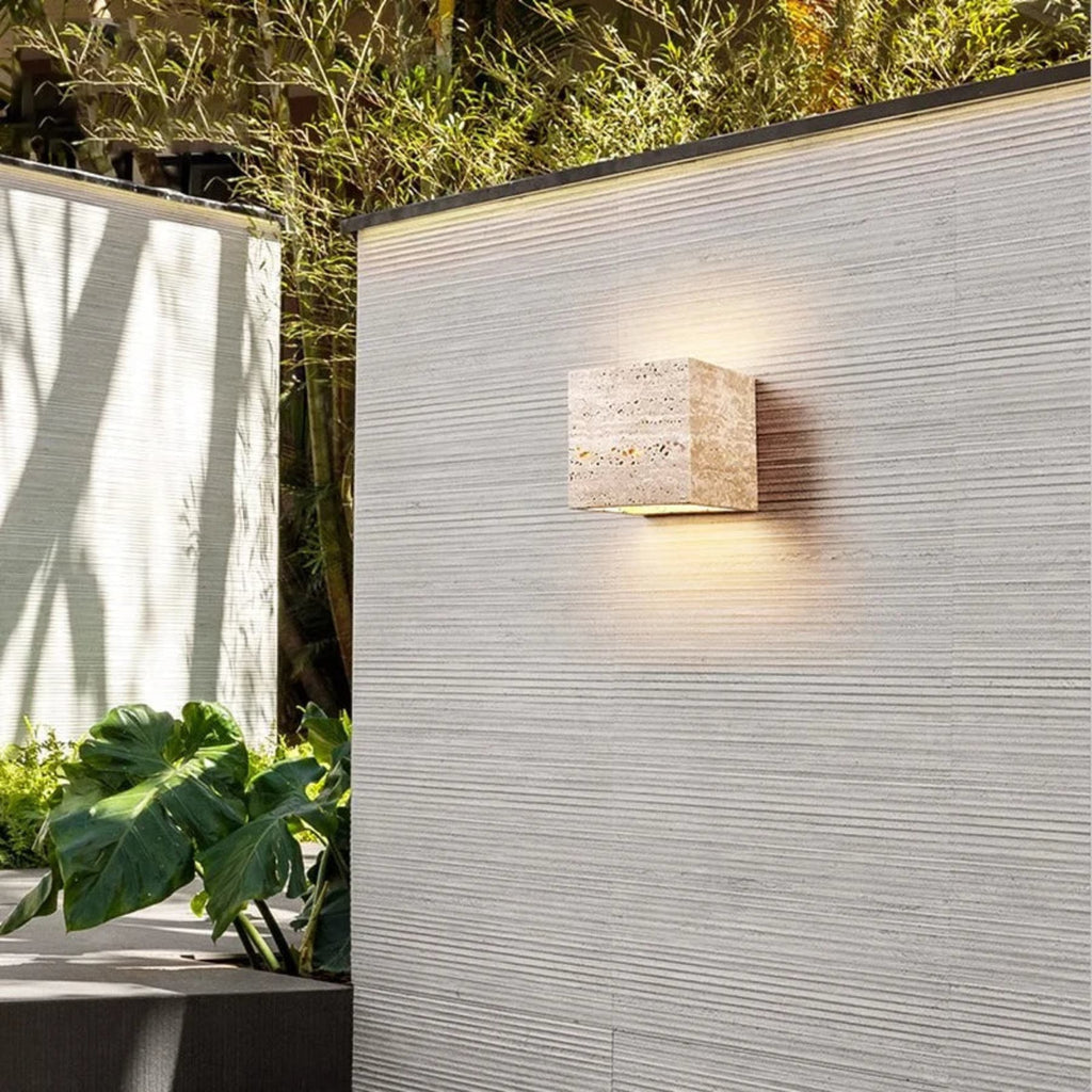 Minimalist Travertine Stone Square Wall Light With Warm LED Glow — Greenwich Home & Living