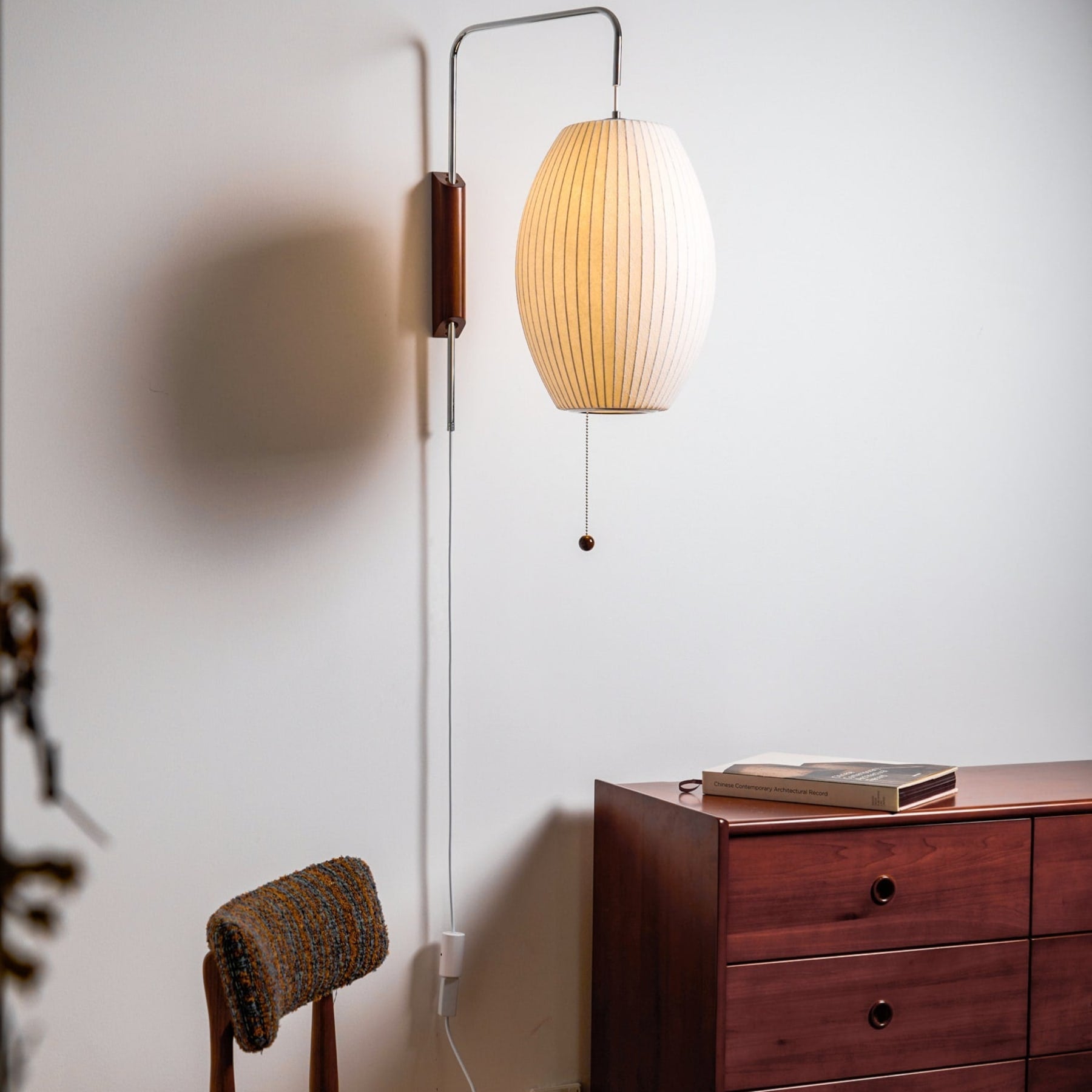 Modern Silk and Walnut Wood Wall Light for Bedroom and Living Room — Greenwich Home & Living