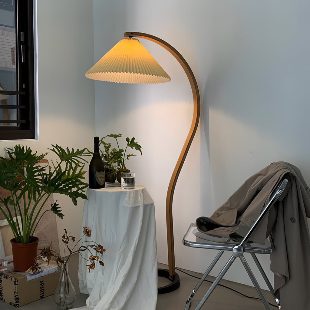 Scandinavian Wood Floor Lamp With Fabric Shade for Living Room — Greenwich Home & Living