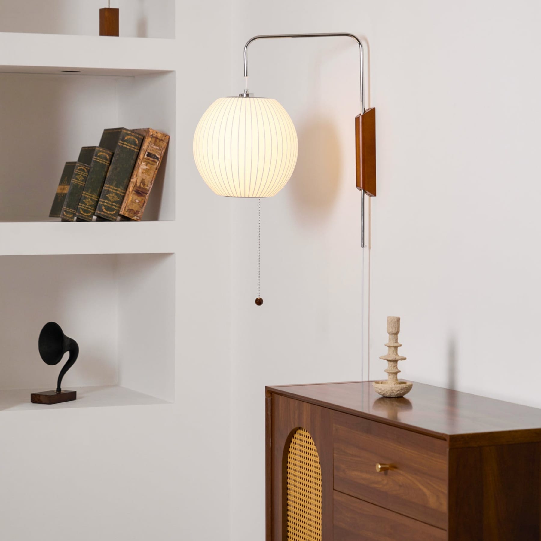 Modern Silk and Walnut Wood Wall Light for Bedroom and Living Room — Greenwich Home & Living