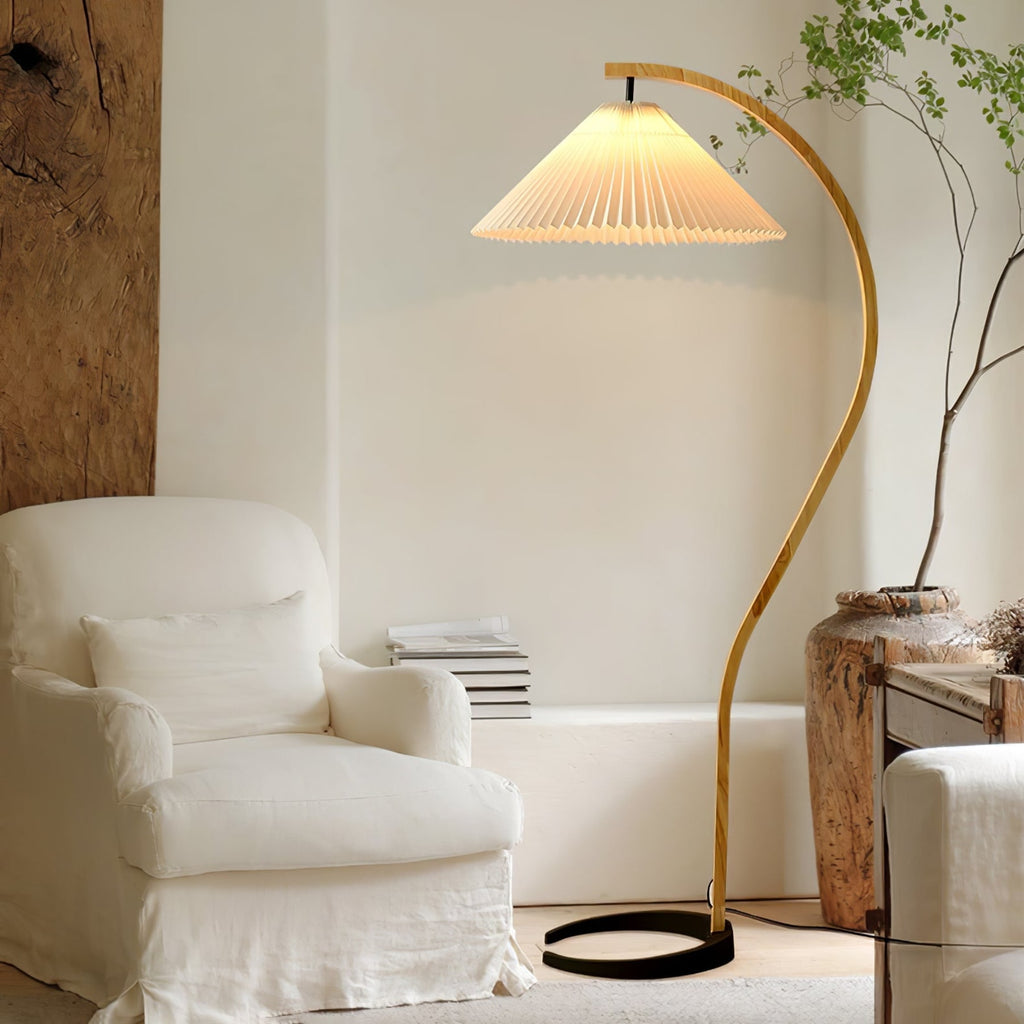 Scandinavian Wood Floor Lamp With Fabric Shade for Living Room — Greenwich Home & Living