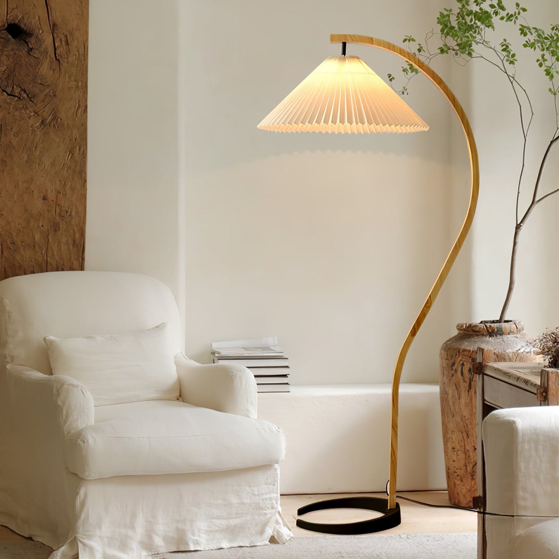 Scandinavian Wood Floor Lamp With Fabric Shade for Living Room — Greenwich Home & Living