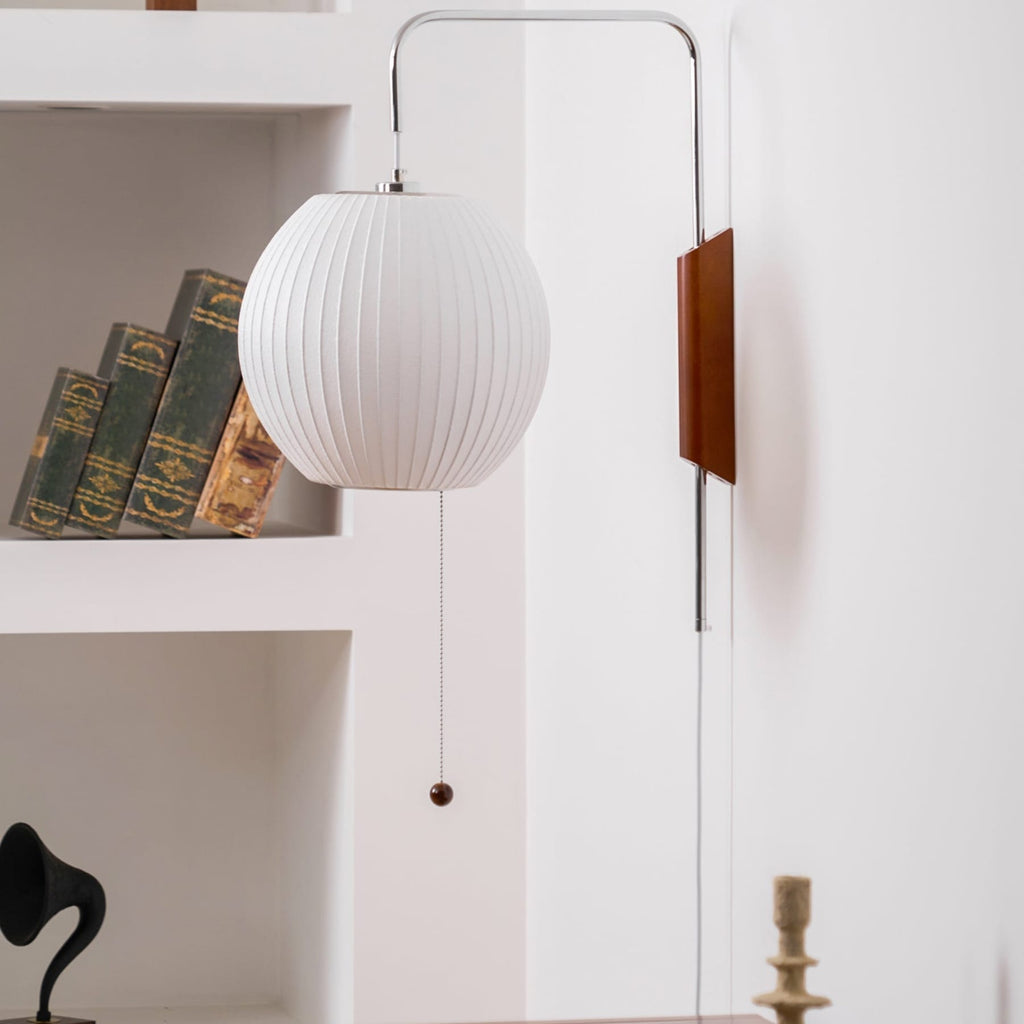 Modern Silk and Walnut Wood Wall Light for Bedroom and Living Room — Greenwich Home & Living