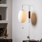 Modern Silk and Walnut Wood Wall Light for Bedroom and Living Room — Greenwich Home & Living