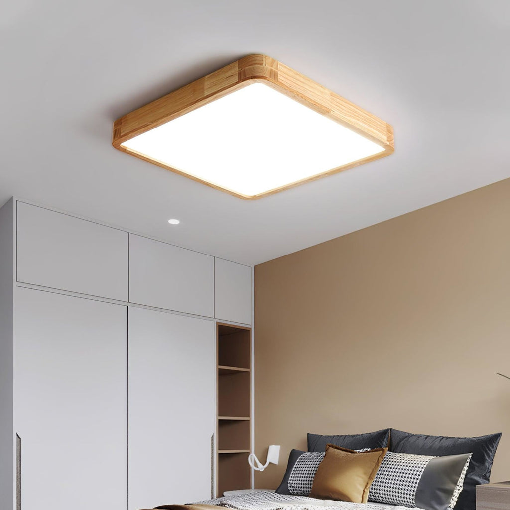 Minimalist Solid Wood Flush Mount Ceiling Light With Tri-Color Lighting — Greenwich Home & Living