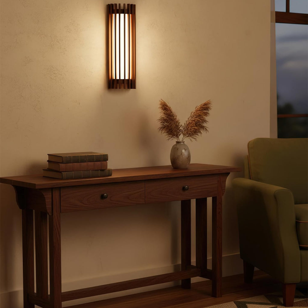Contemporary Acrylic and Wood Wall Light With Tri-Color Lighting — Greenwich Home & Living