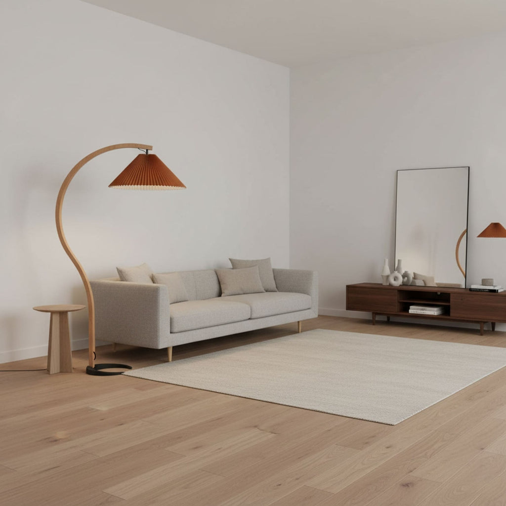 Scandinavian Wood Floor Lamp With Fabric Shade for Living Room — Greenwich Home & Living