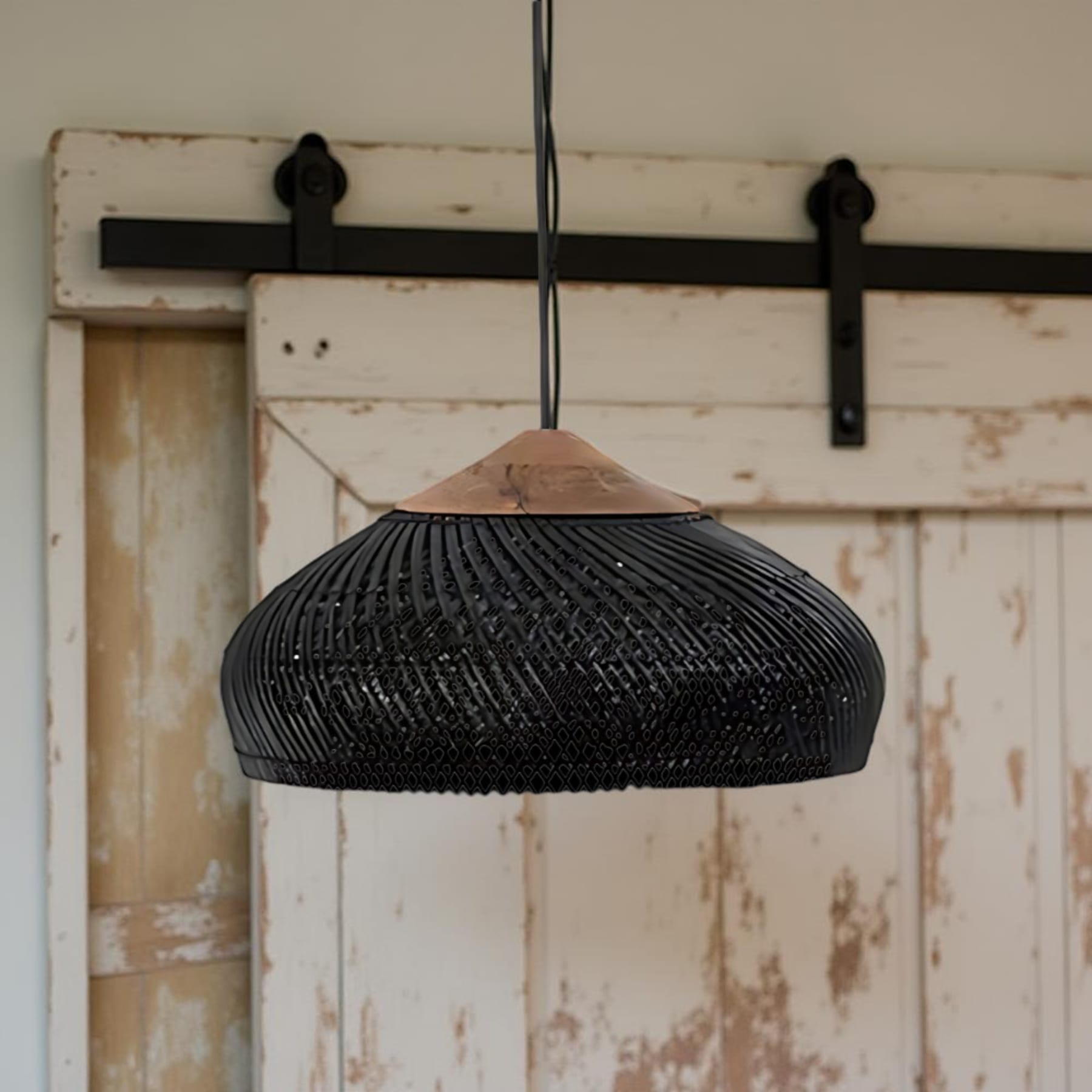 Bohemian Rattan Pendant Light With Solid Wood Cover for Dining Room — Greenwich Home & Living