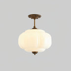 Retro Wrought Iron and Glass Semi-Flush Ceiling Light With Tri-Color Light in Gold White — Greenwich Home & Living