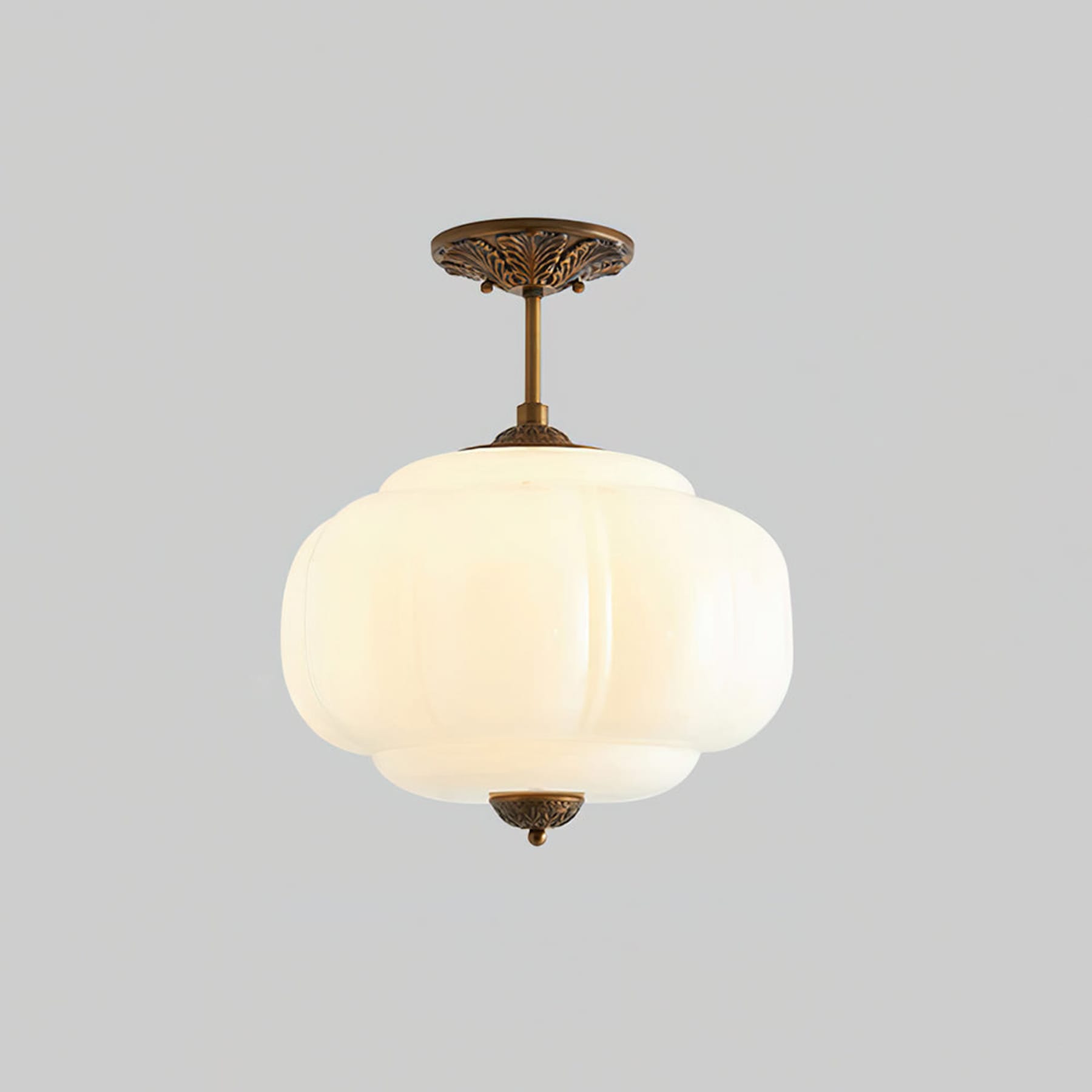 Retro Wrought Iron and Glass Semi-Flush Ceiling Light With Tri-Color Light in Gold White — Greenwich Home & Living