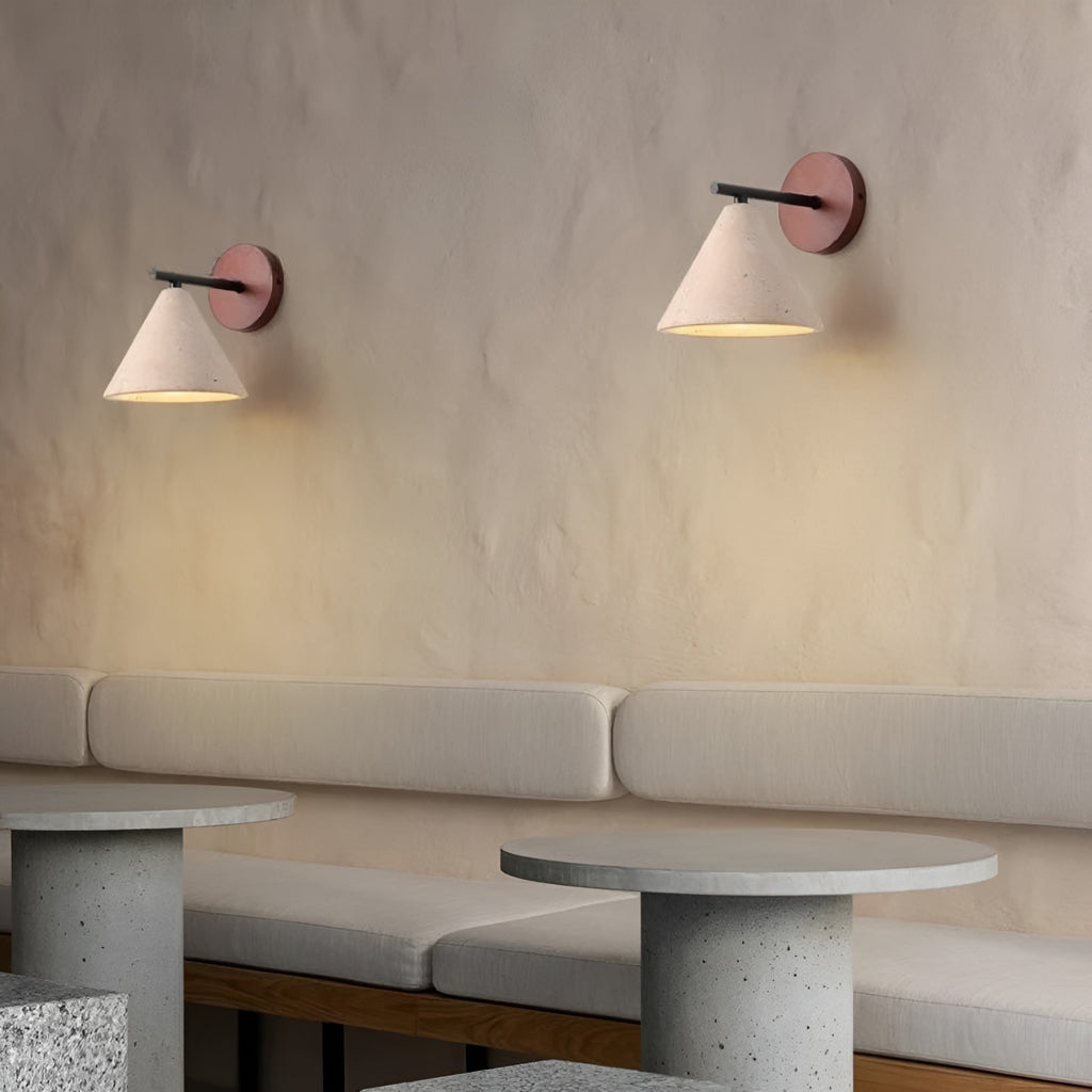 Modern Travertine and Walnut Wall Light With Warm LED Glow — Greenwich Home & Living