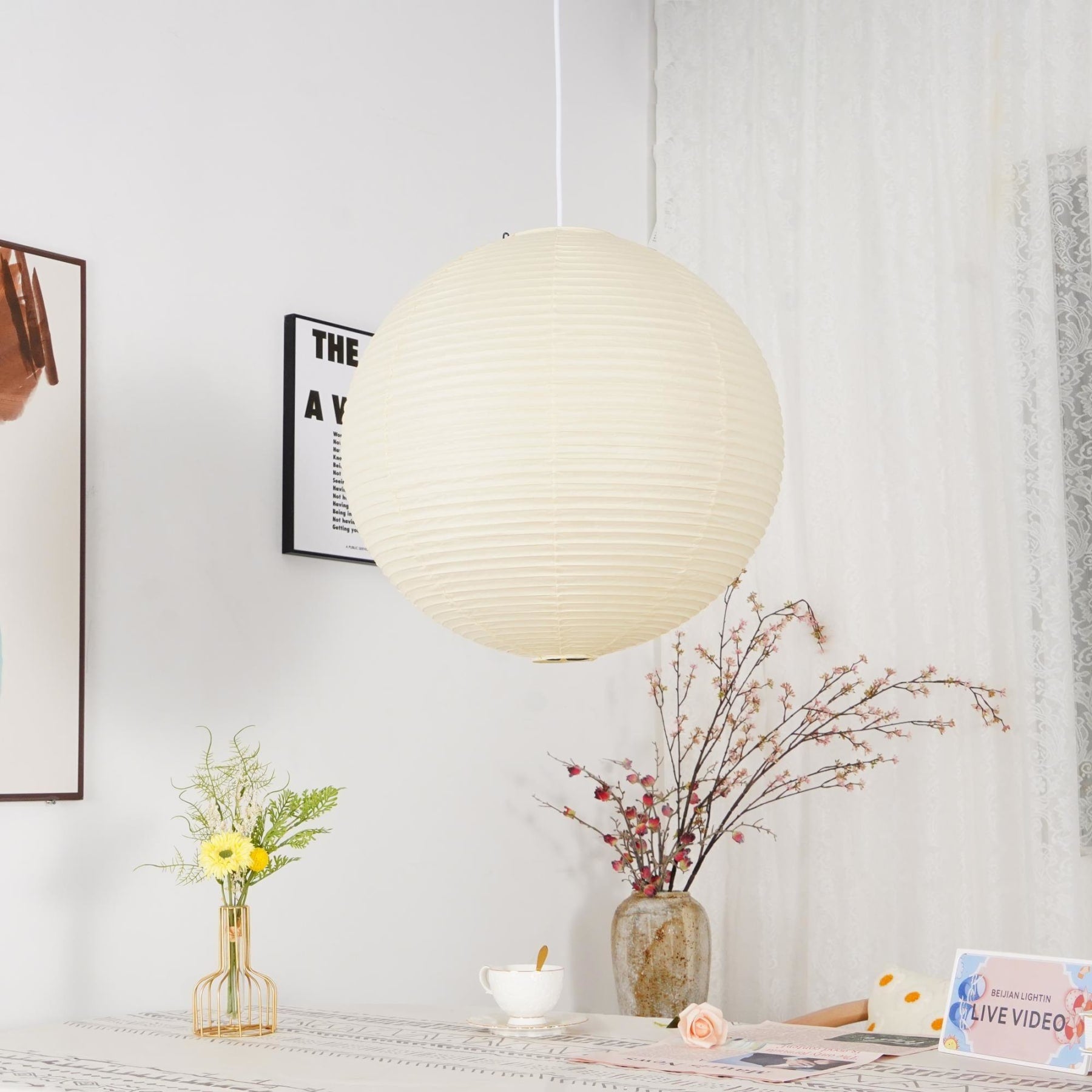 Minimalist Round Lantern Pendant Light With Warm Bulb Included for Living Room — Greenwich Home & Living