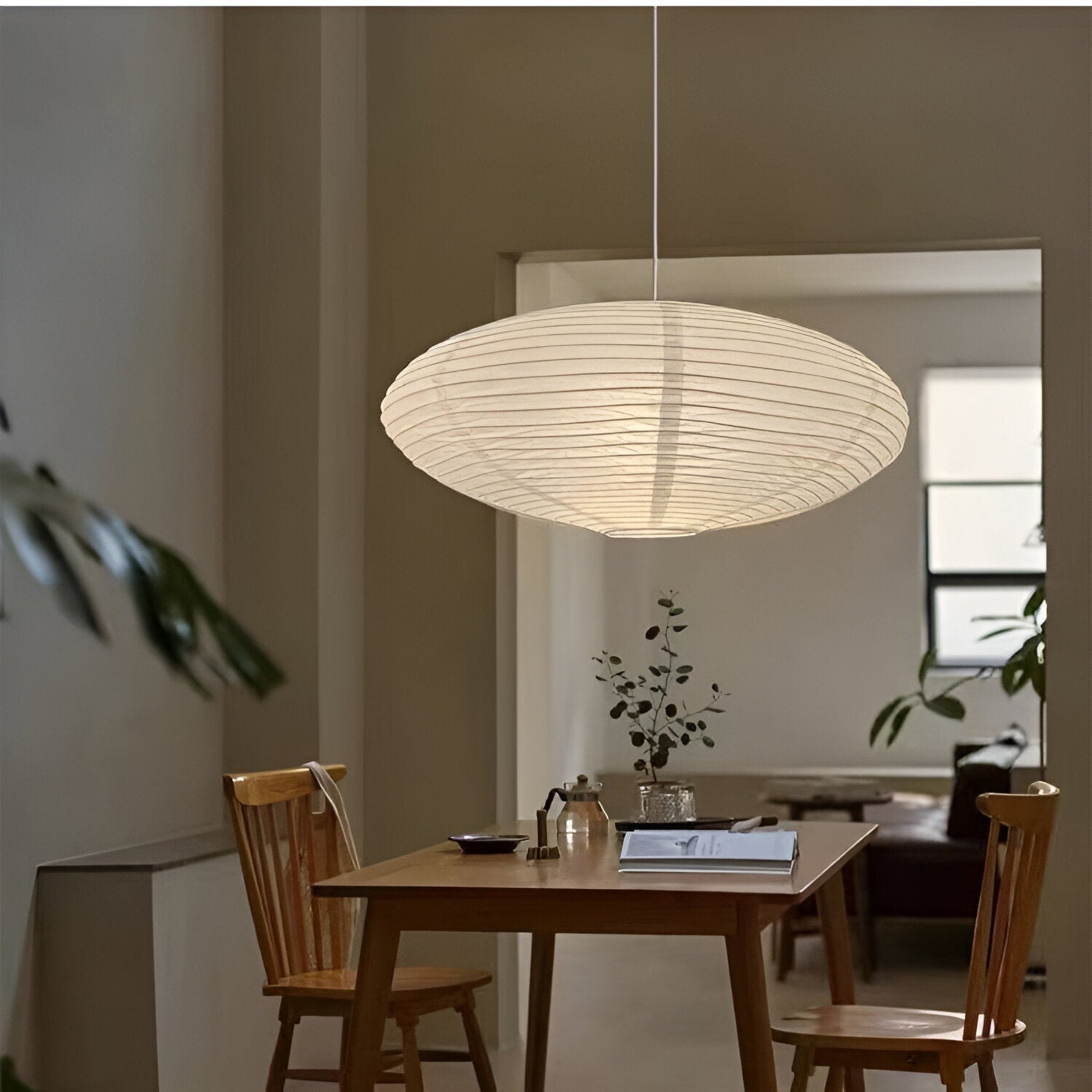 Bohemian Rattan Pendant Light With Xuan Paper Shade for Living Room — Greenwich Home & Living
