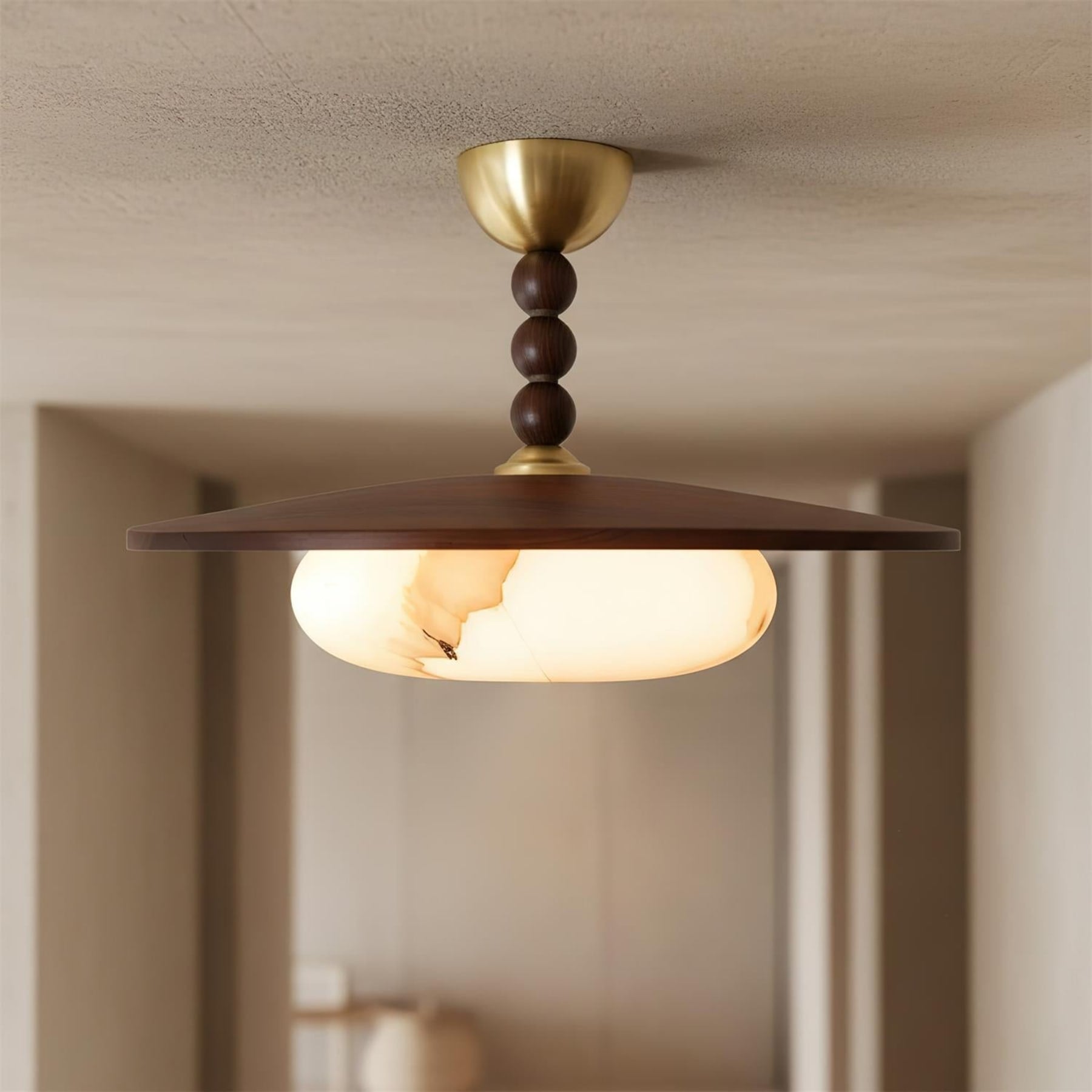 Contemporary Ash Wood Semi-Flush Mount Ceiling Light With Tri-Color Light — Greenwich Home & Living