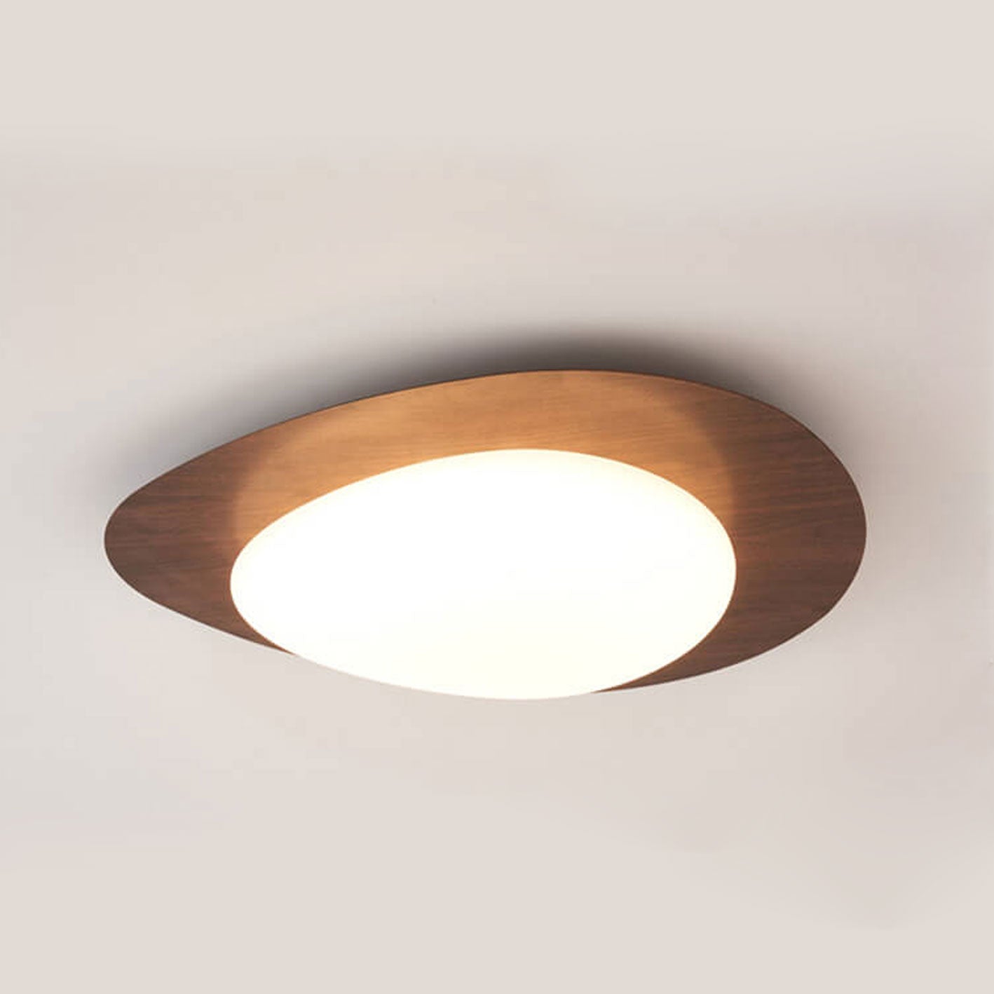 Modern Wood Flush Mount Ceiling Light With Stepless Dimming in Walnut Grain — Greenwich Home & Living