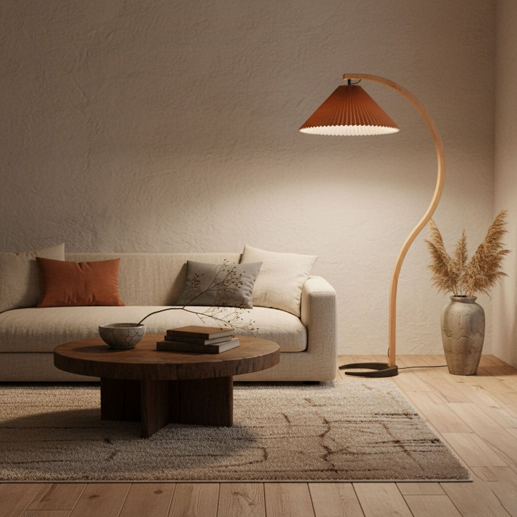Scandinavian Wood Floor Lamp With Fabric Shade for Living Room — Greenwich Home & Living