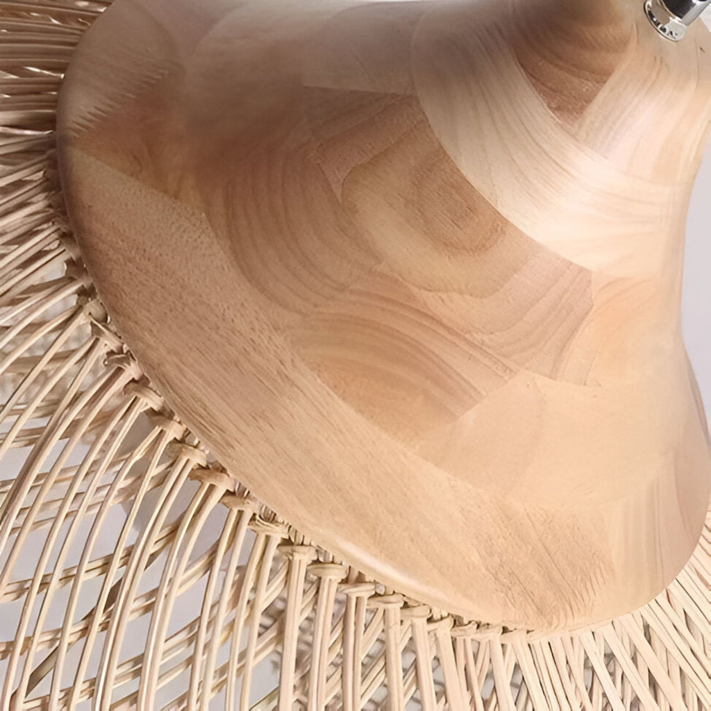 Bohemian Rattan Pendant Light With Solid Wood Cover for Dining Room — Greenwich Home & Living