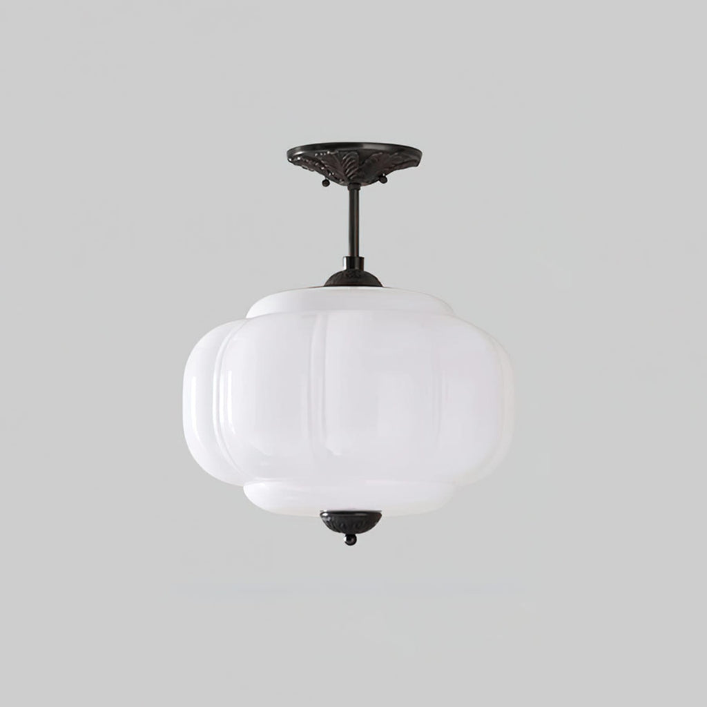 Retro Wrought Iron and Glass Semi-Flush Ceiling Light With Tri-Color Light in Black White — Greenwich Home & Living