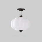 Retro Wrought Iron and Glass Semi-Flush Ceiling Light With Tri-Color Light in Black White — Greenwich Home & Living