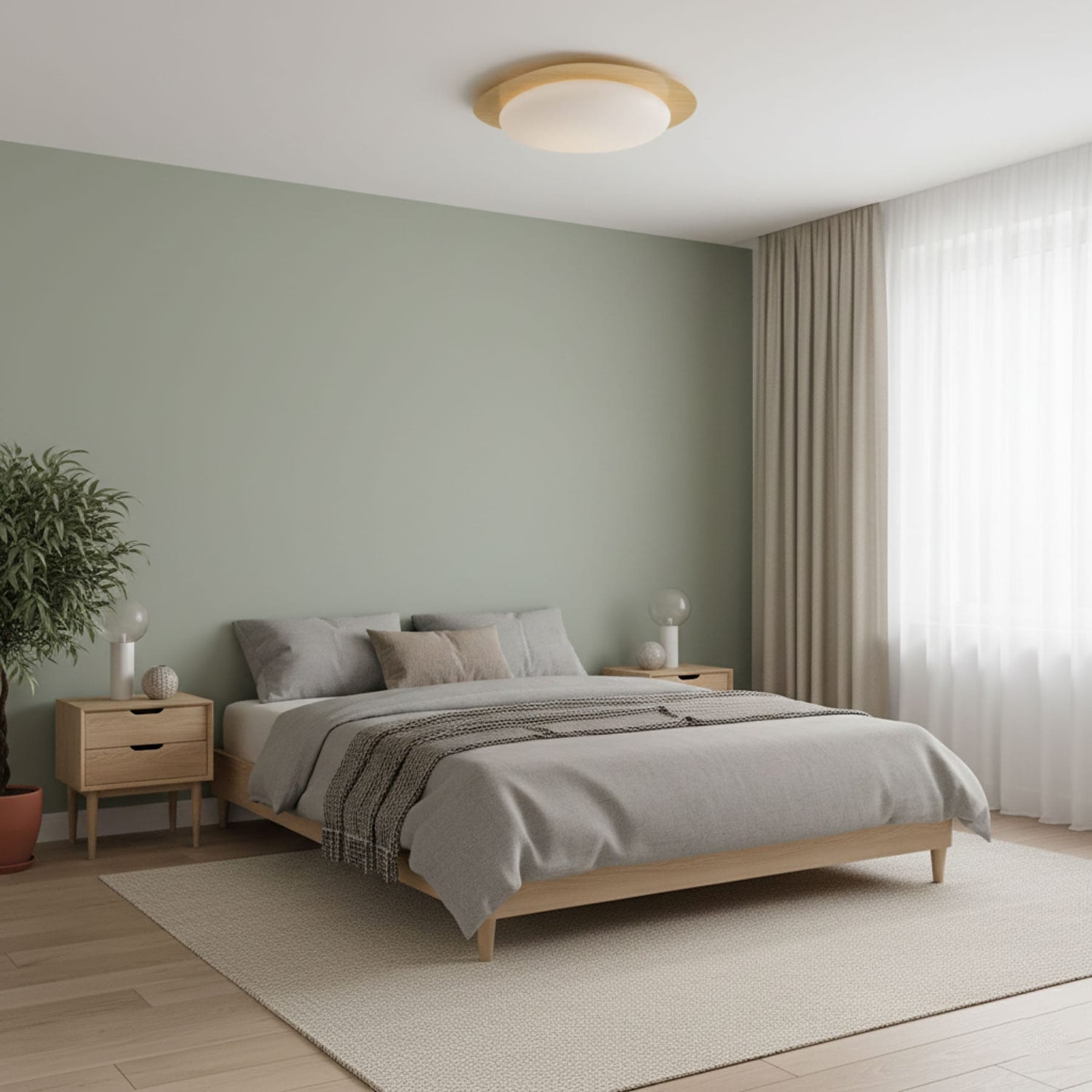Scandinavian Wood Flush Mount Ceiling Light With Adjustable Color Temperature — Greenwich Home & Living