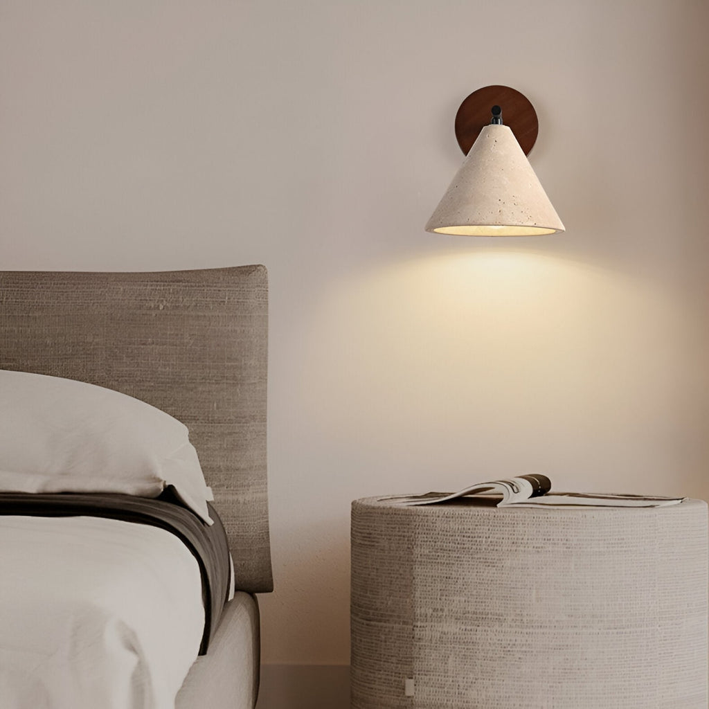 Modern Travertine and Walnut Wall Light With Warm LED Glow — Greenwich Home & Living