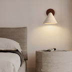 Modern Travertine and Walnut Wall Light With Warm LED Glow — Greenwich Home & Living