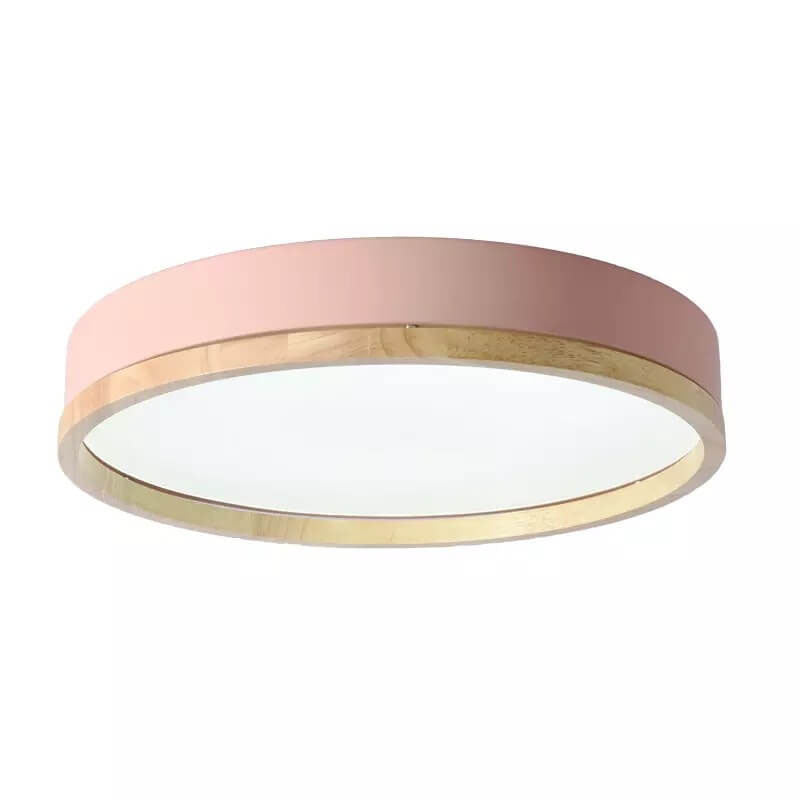 Scandinavian Wood Flush Mount Ceiling Light for Living Room in Pink — Greenwich Home & Living