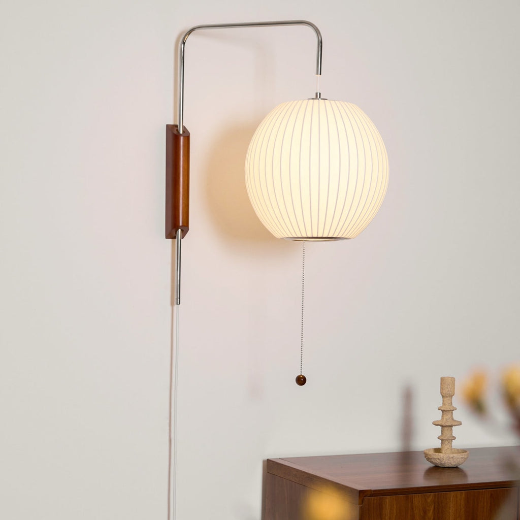 Modern Silk and Walnut Wood Wall Light for Bedroom and Living Room — Greenwich Home & Living